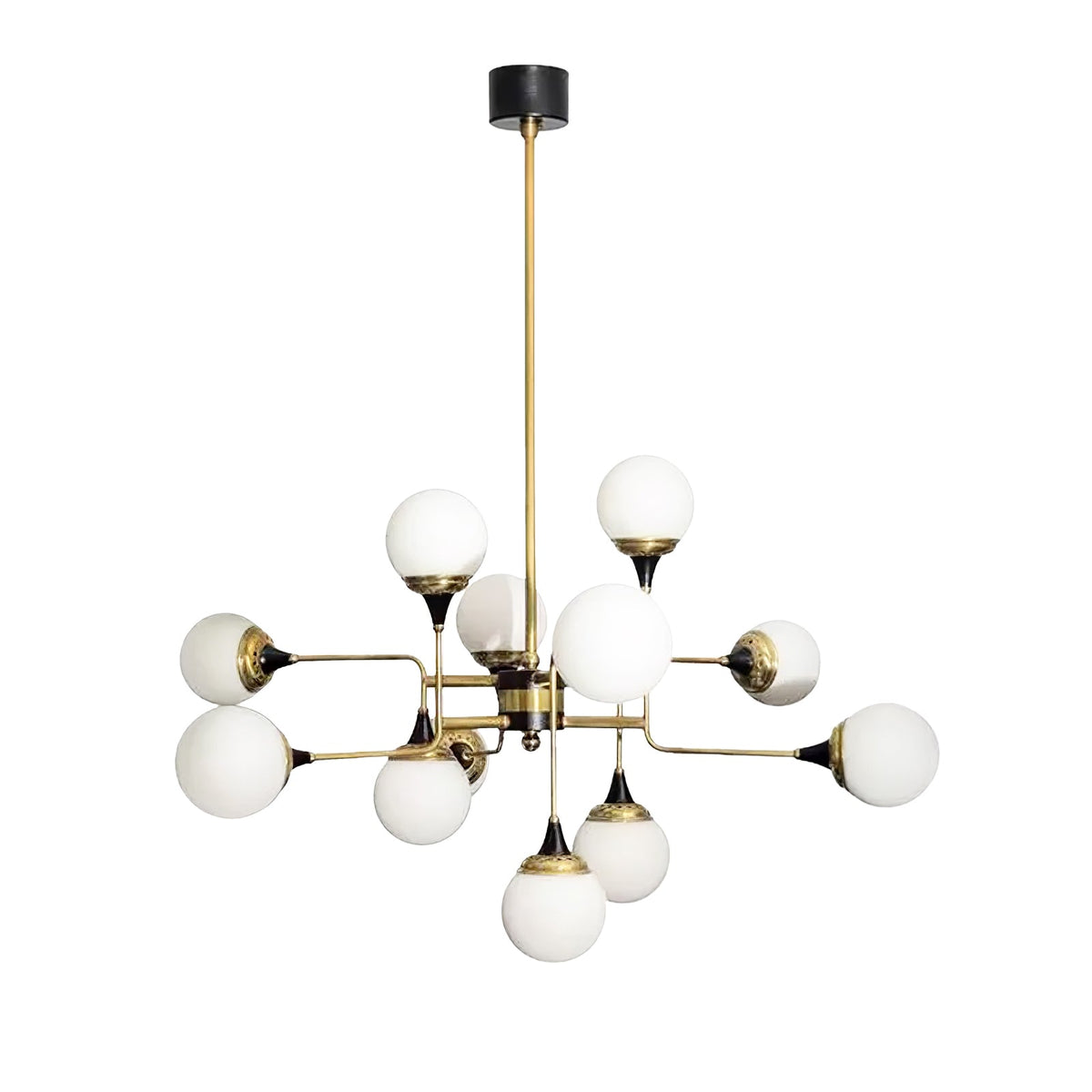 Wasgt Chandelier Stilnovo Brass Black Glass