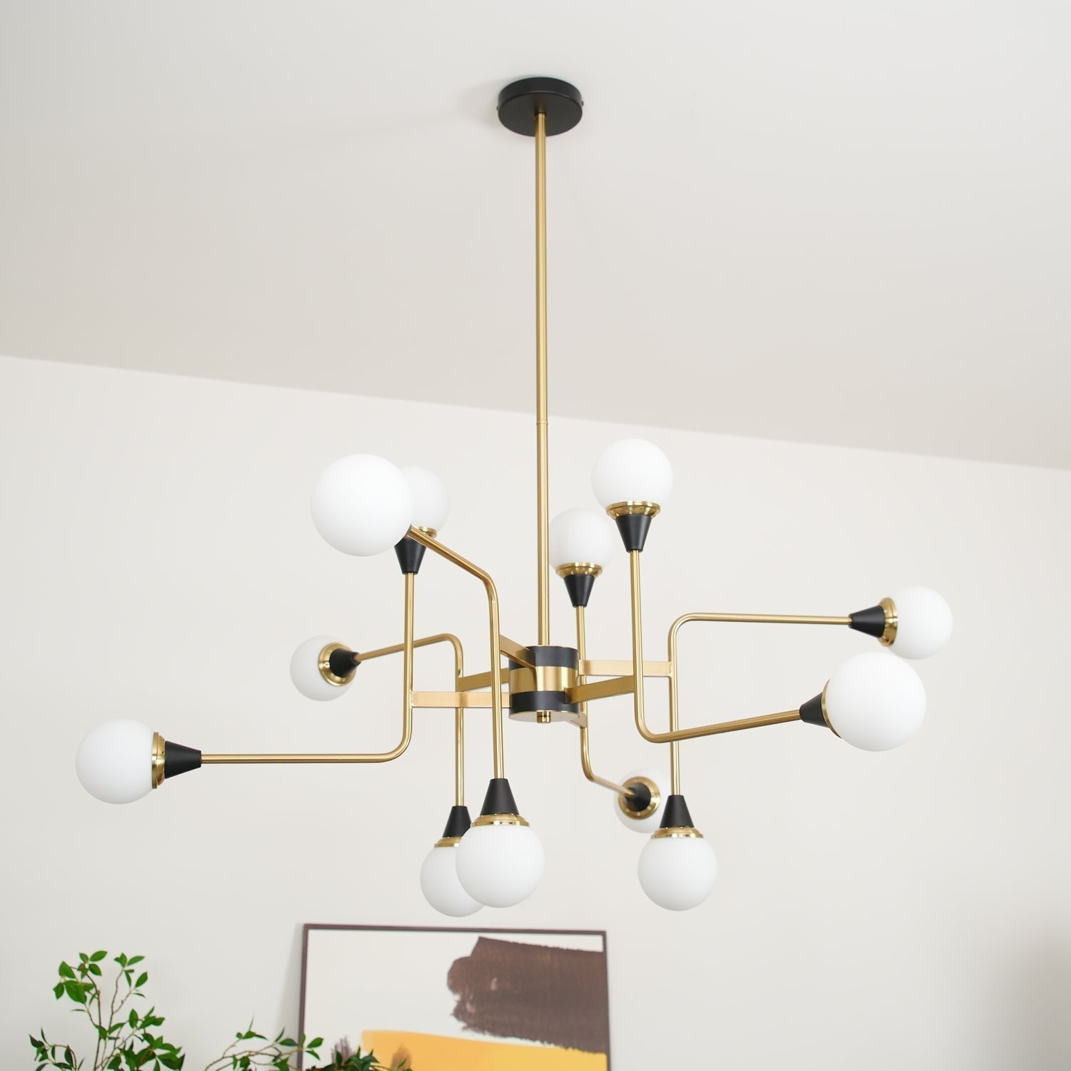 Wasgt Chandelier Stilnovo Brass Black Glass