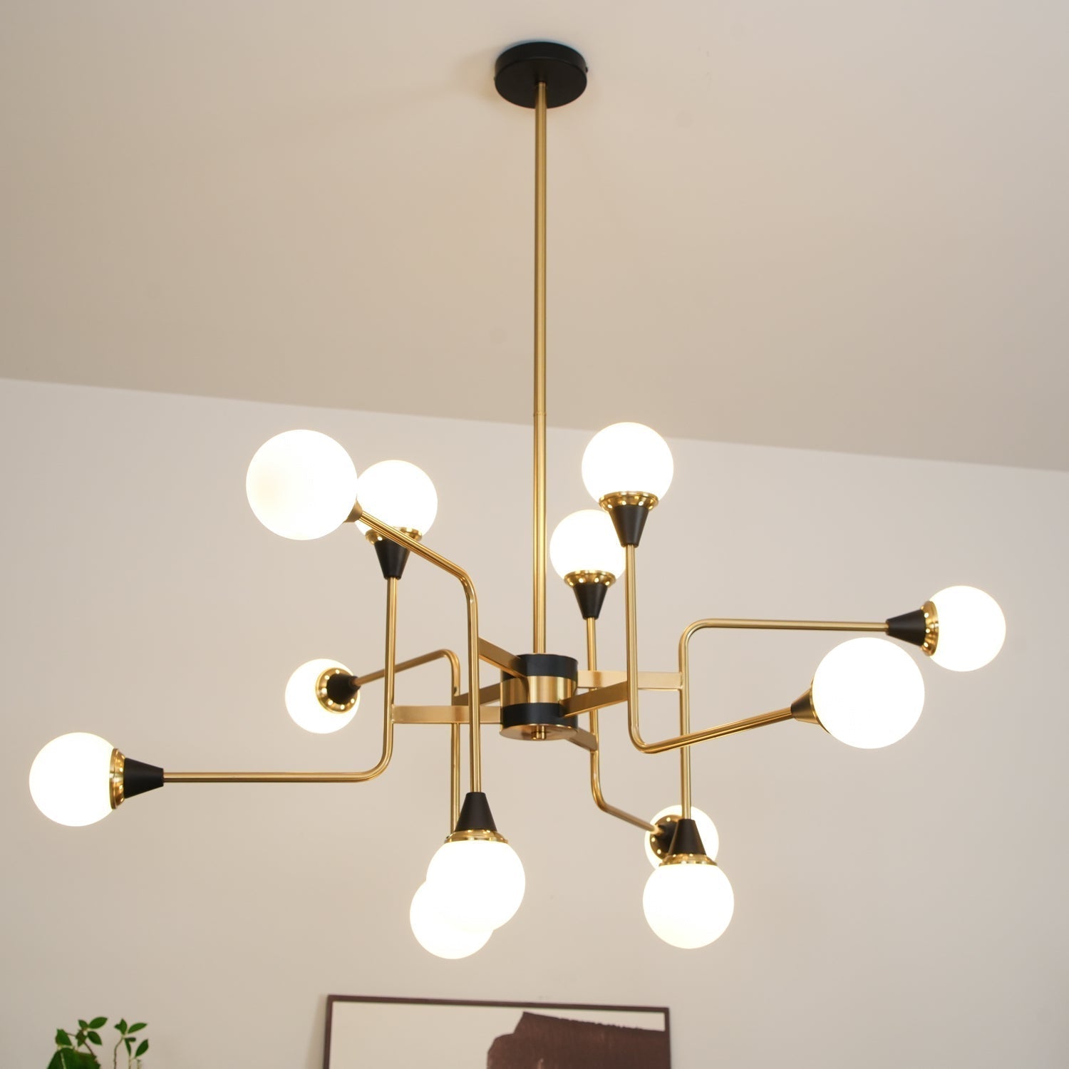 Wasgt Chandelier Stilnovo Brass Black Glass