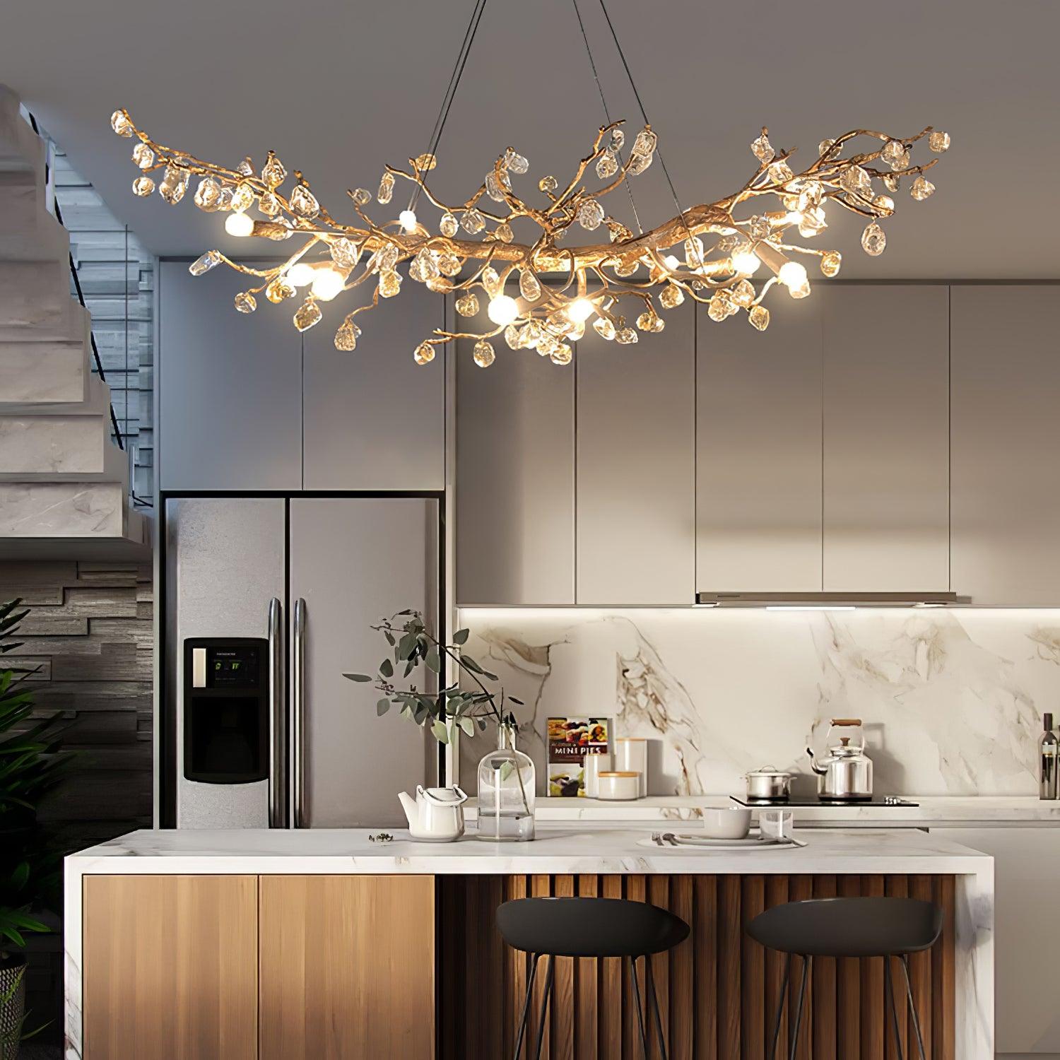 Arborea Brass Branch Crystal Chandelier