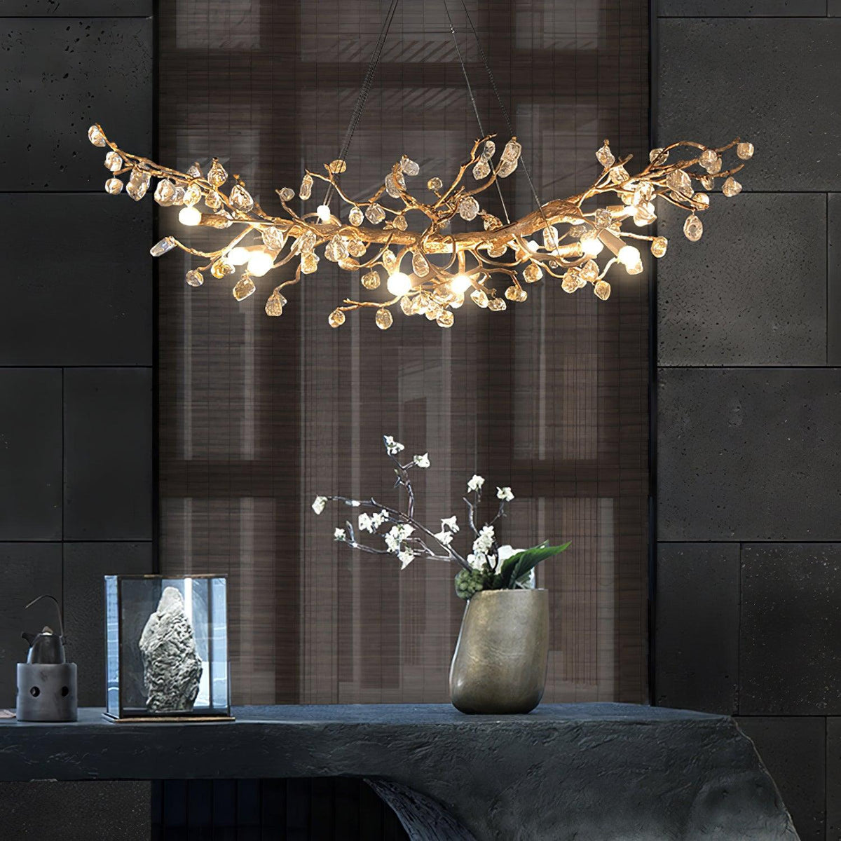 Arborea Brass Branch Crystal Chandelier