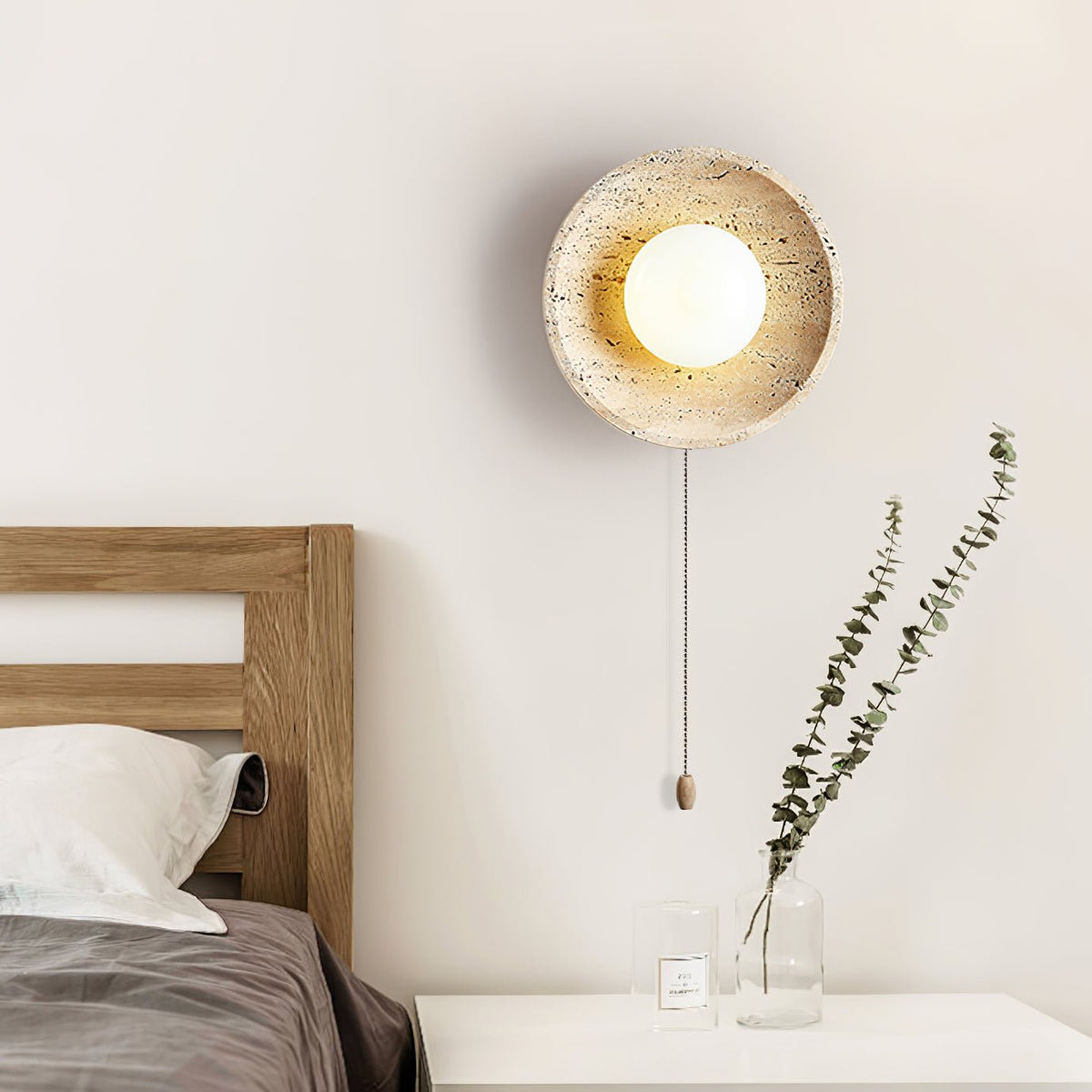 Tavik Bowl-Frame Travertine Wall Light