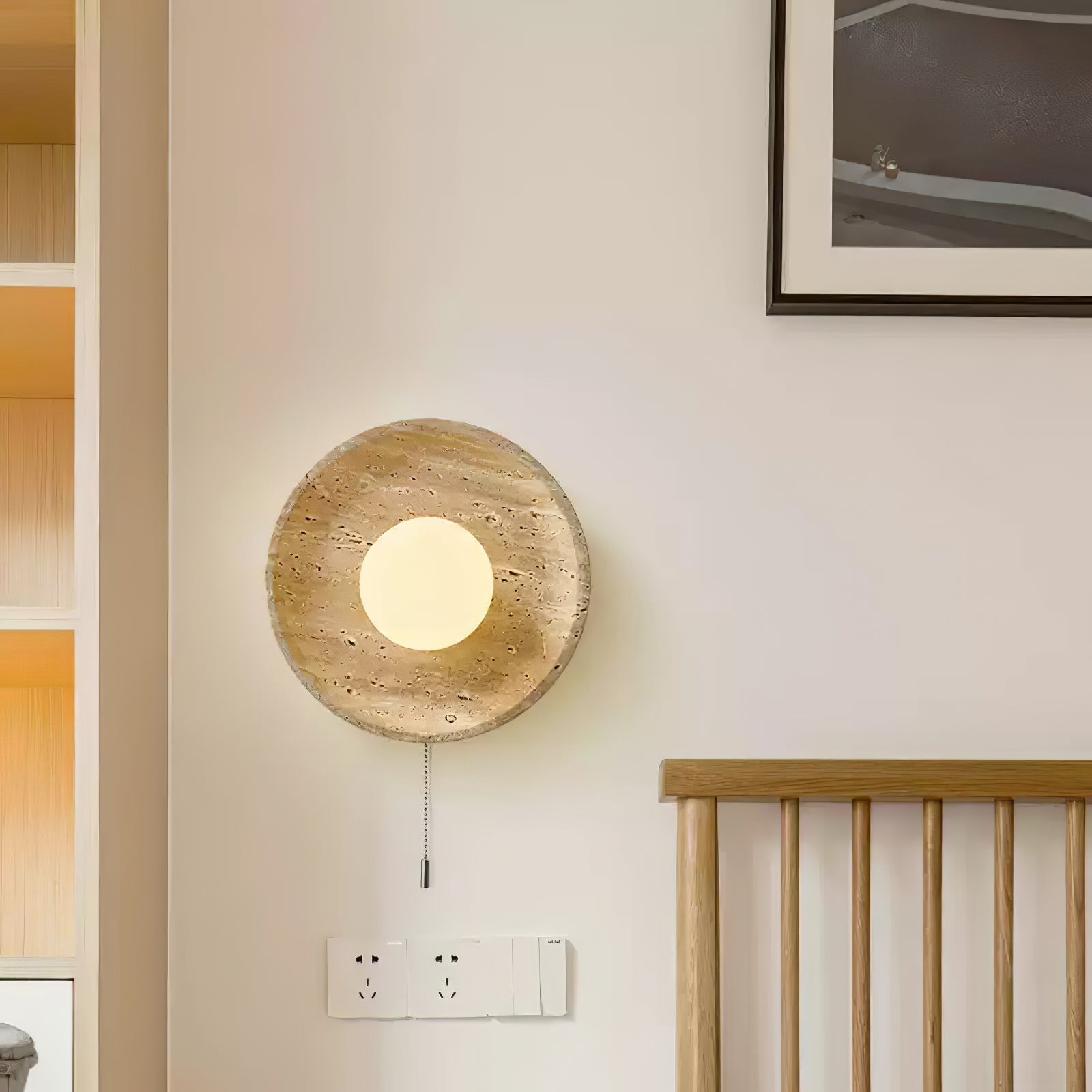 Tavik Bowl-Frame Travertine Wall Light