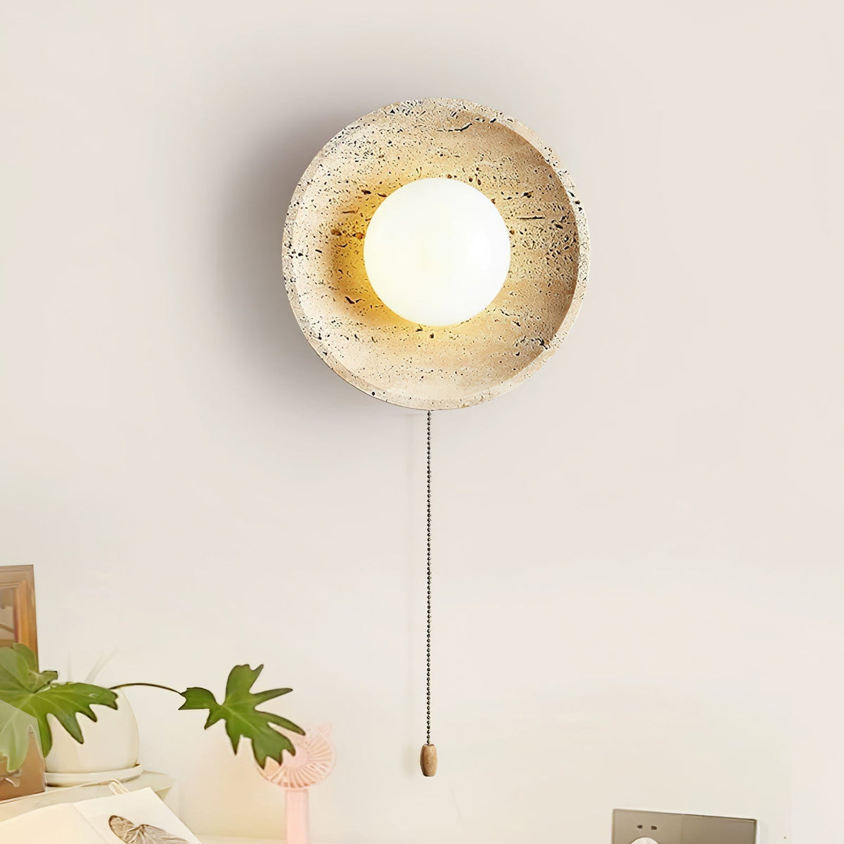 Tavik Bowl-Frame Travertine Wall Light