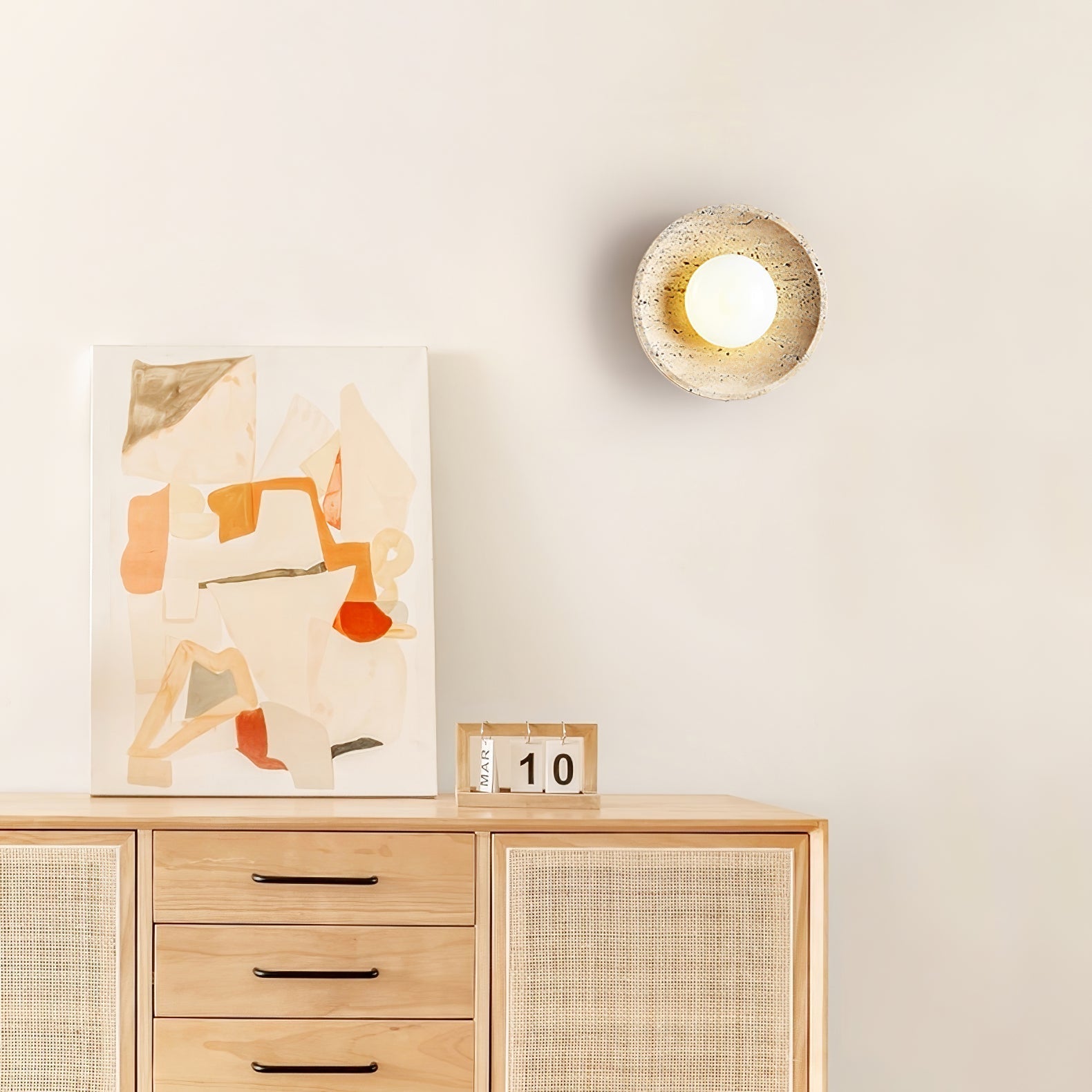 Tavik Bowl-Frame Travertine Wall Light