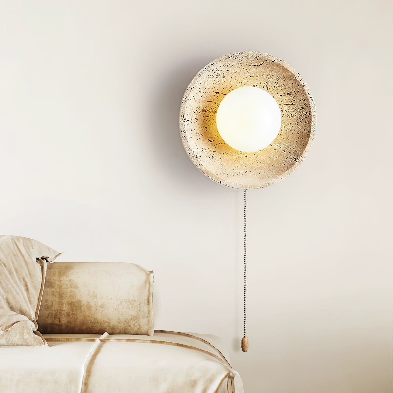 Tavik Bowl-Frame Travertine Wall Light