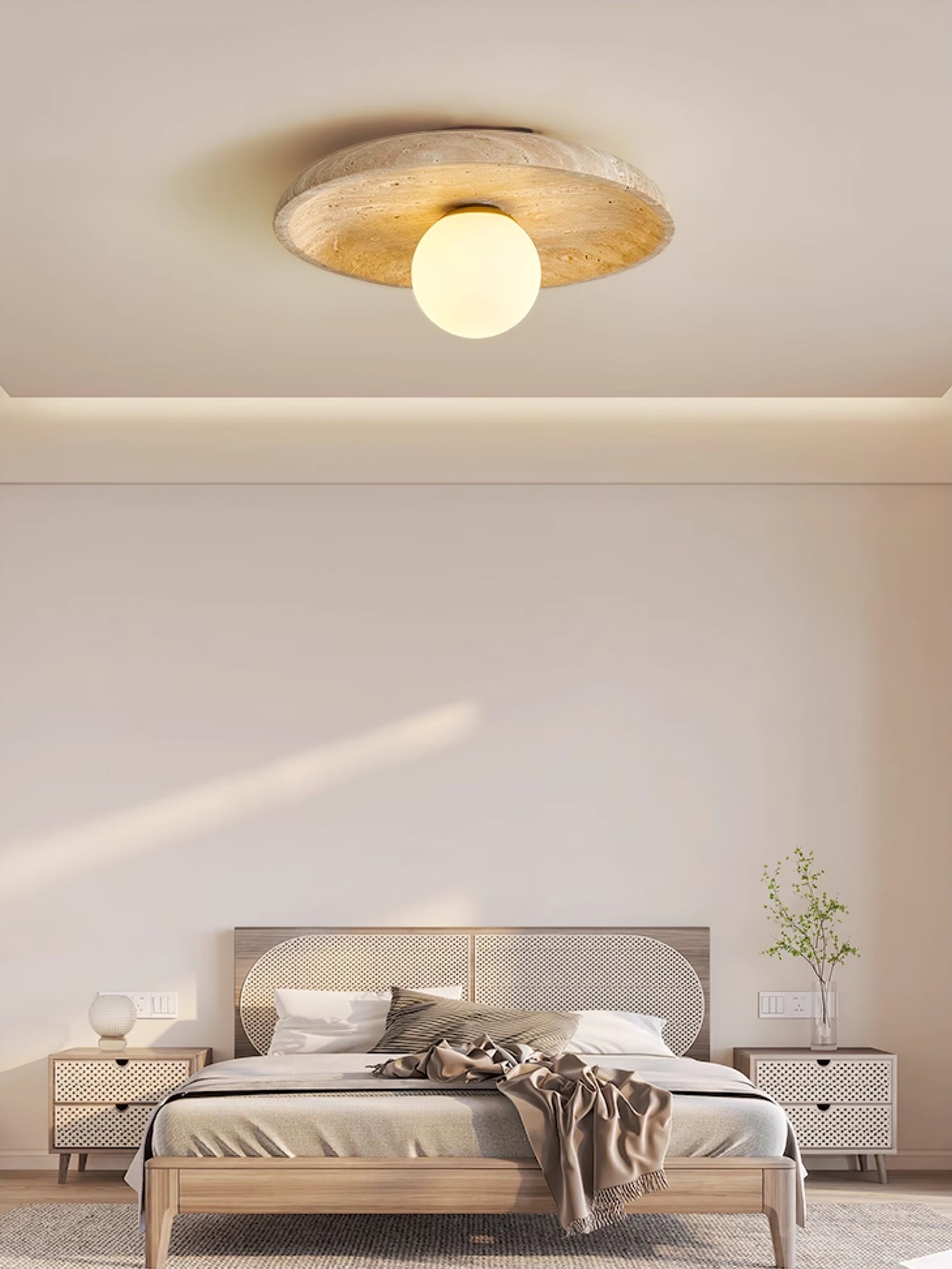 Tavik Bowl-Frame Travertine Wall Light