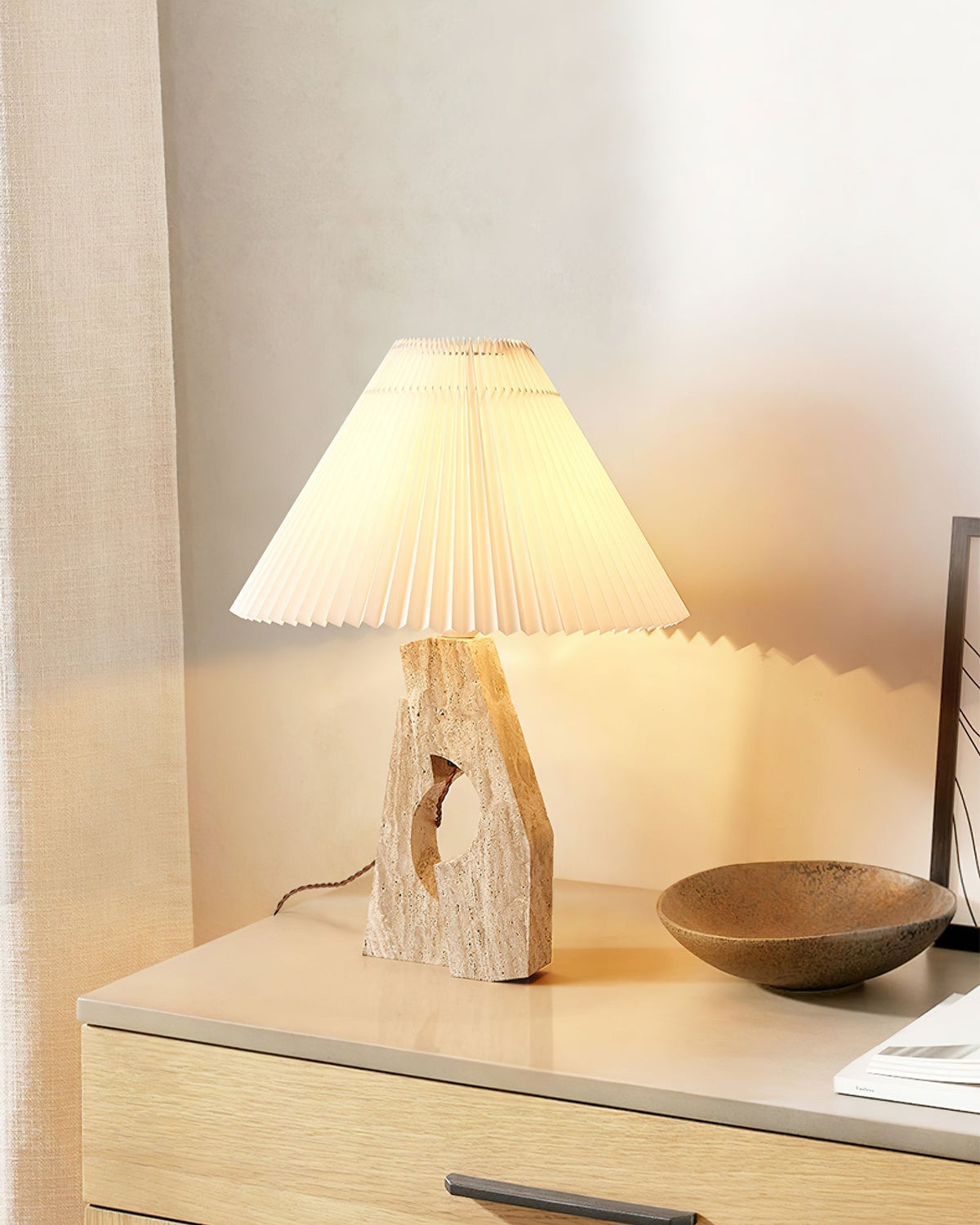 Arvinyra Sculptural Travertine Table Lamp