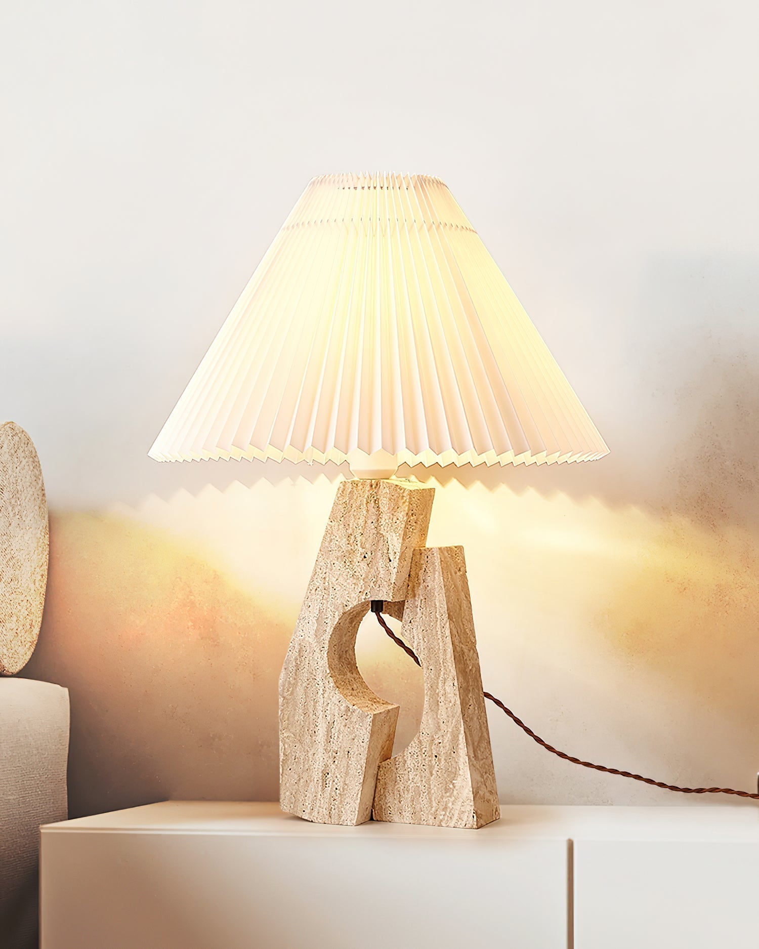Arvinyra Sculptural Travertine Table Lamp