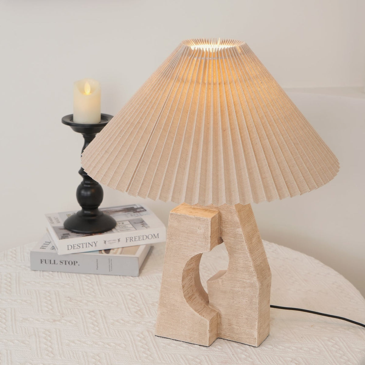 Arvinyra Sculptural Travertine Table Lamp