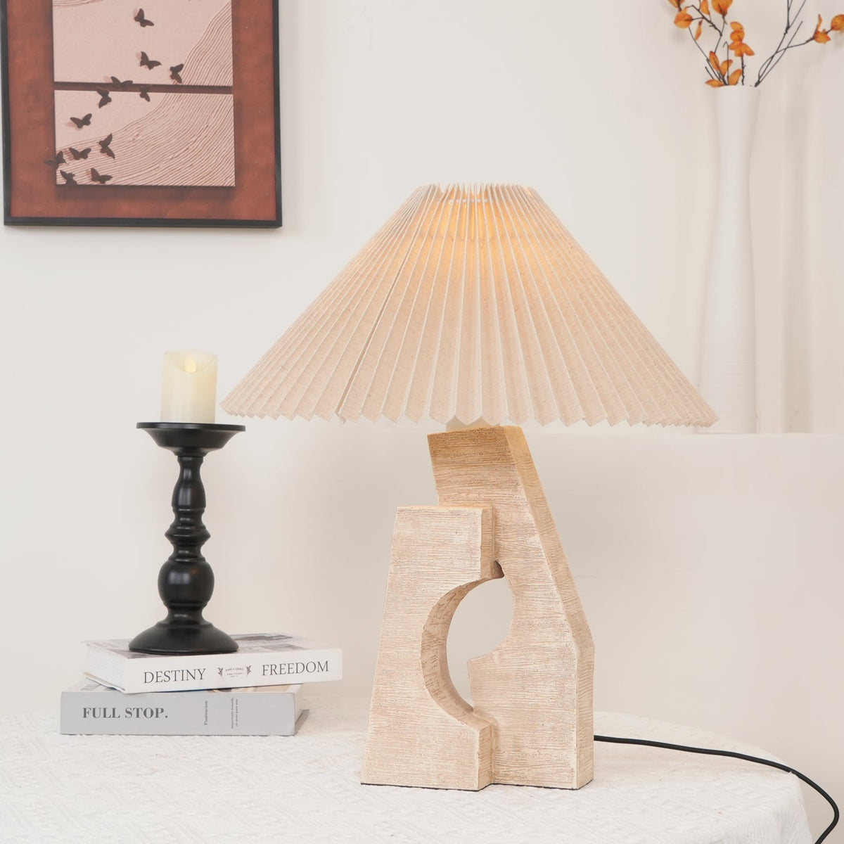 Arvinyra Sculptural Travertine Table Lamp