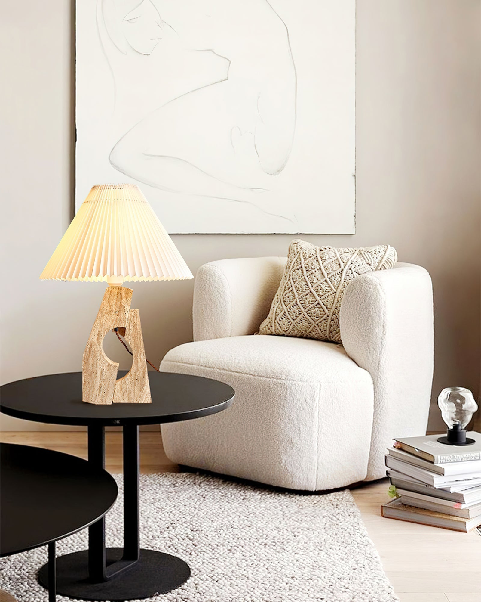 Arvinyra Sculptural Travertine Table Lamp