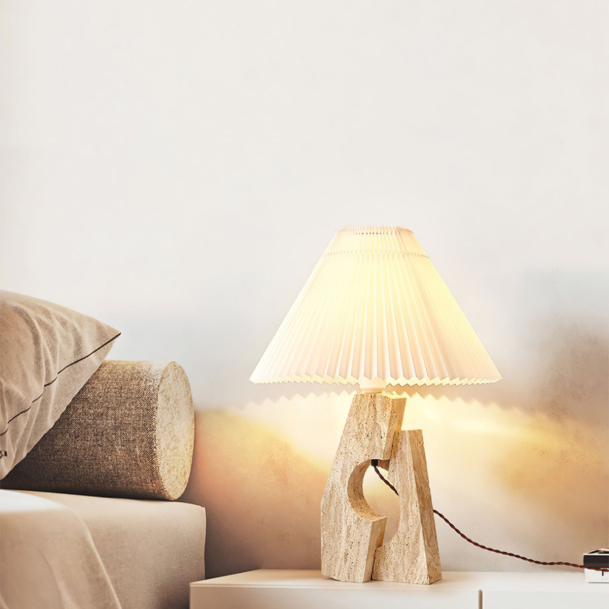 Arvinyra Sculptural Travertine Table Lamp