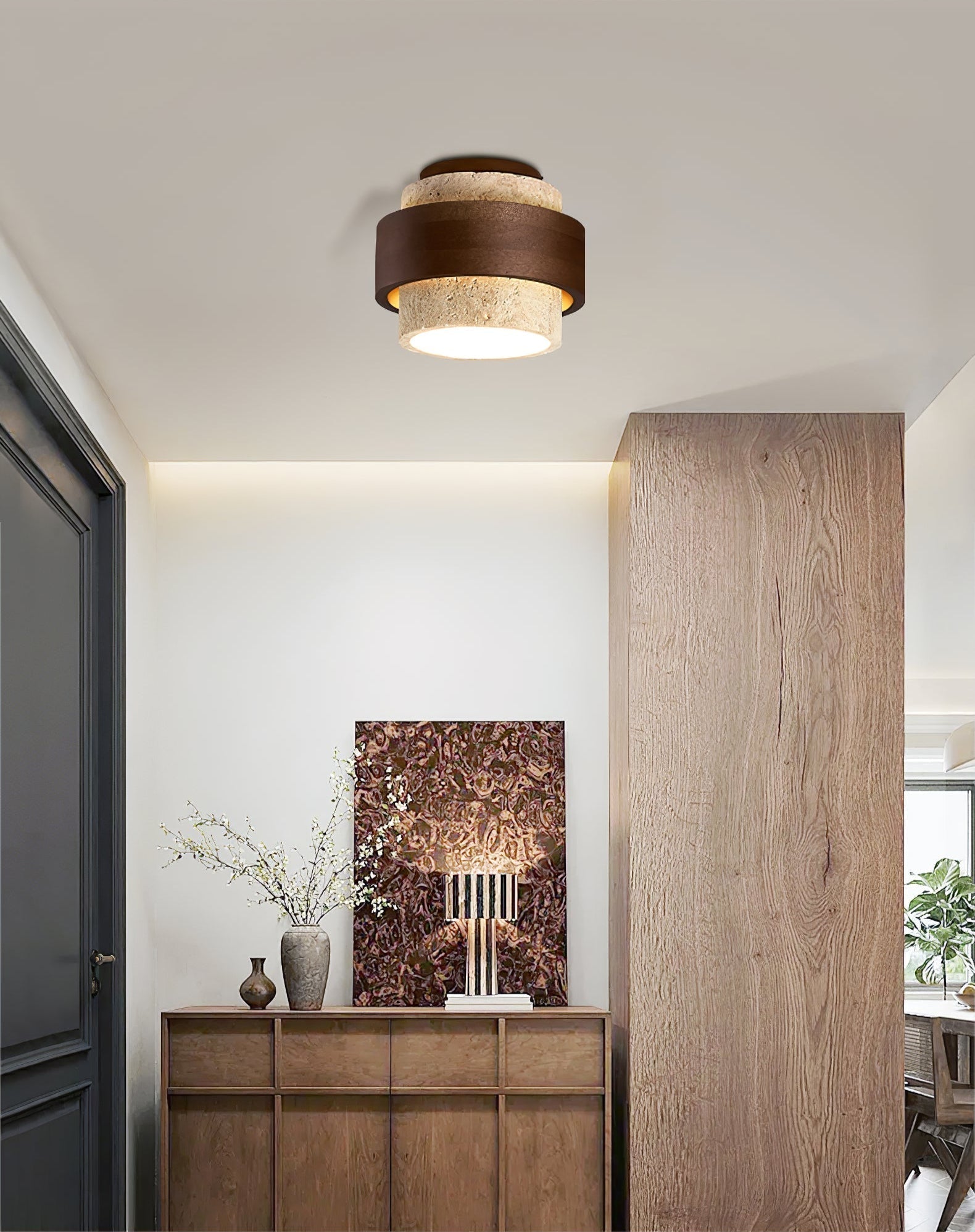 Perra Layered Ring Travertine Ceiling Light