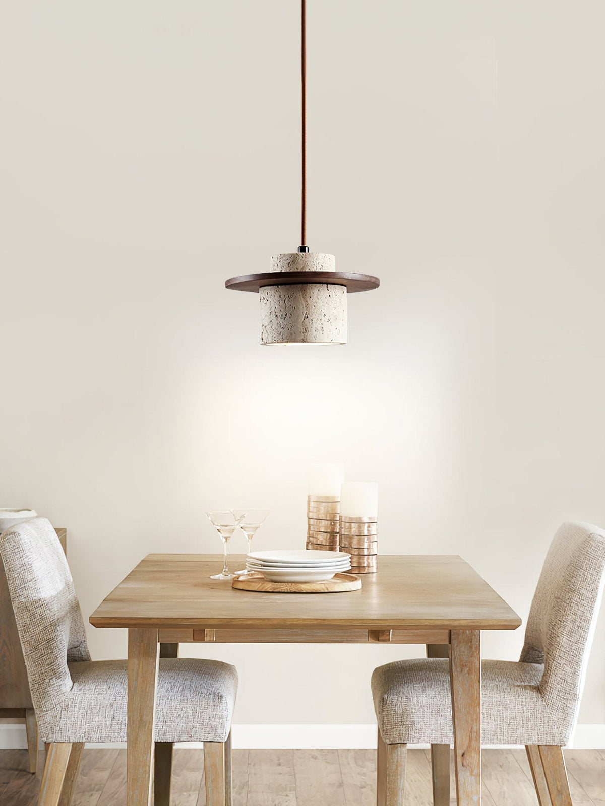 Valerelle Disc Cylinder Travertine Pendant Light