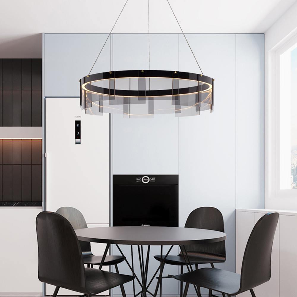 Eireriel Chandelier LED Ring Black Glass Modern