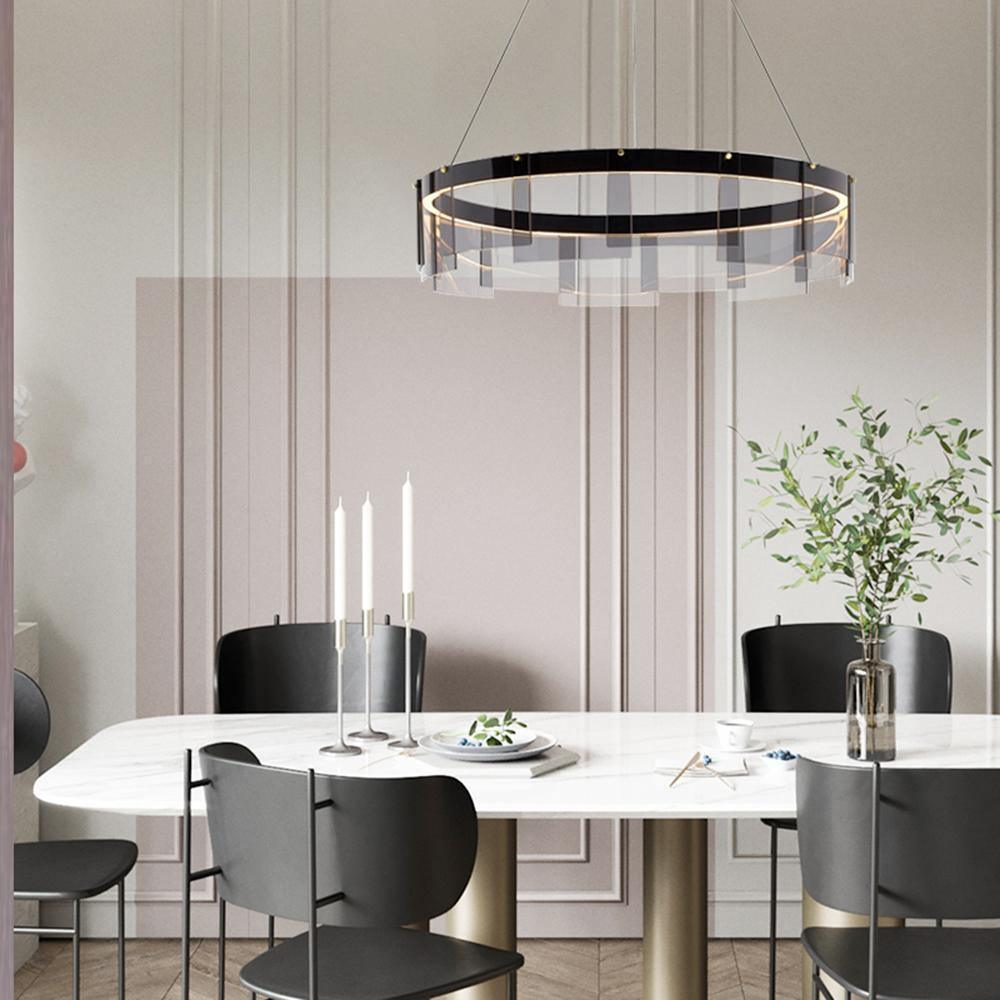 Eireriel Chandelier LED Ring Black Glass Modern