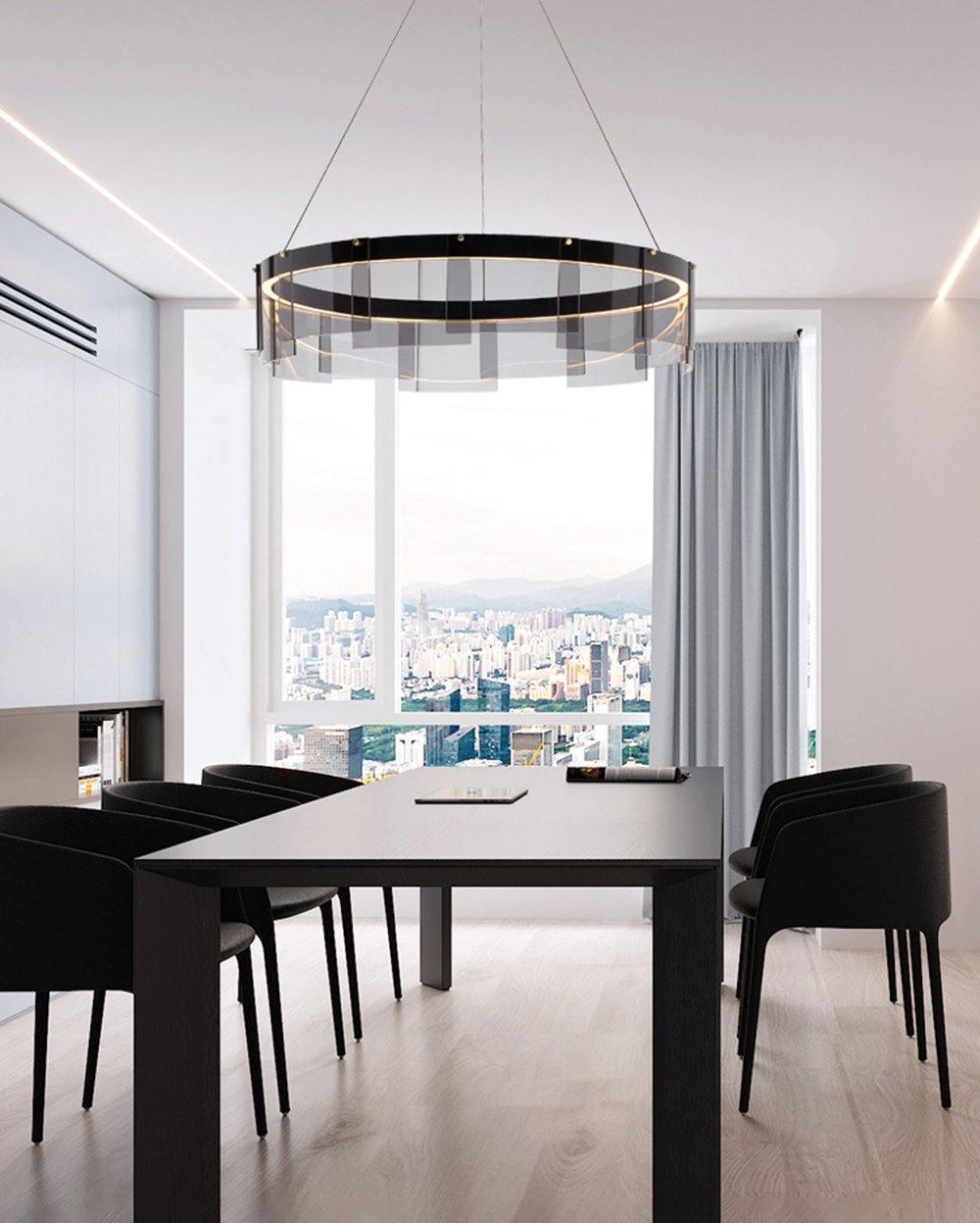 Eireriel Chandelier LED Ring Black Glass Modern