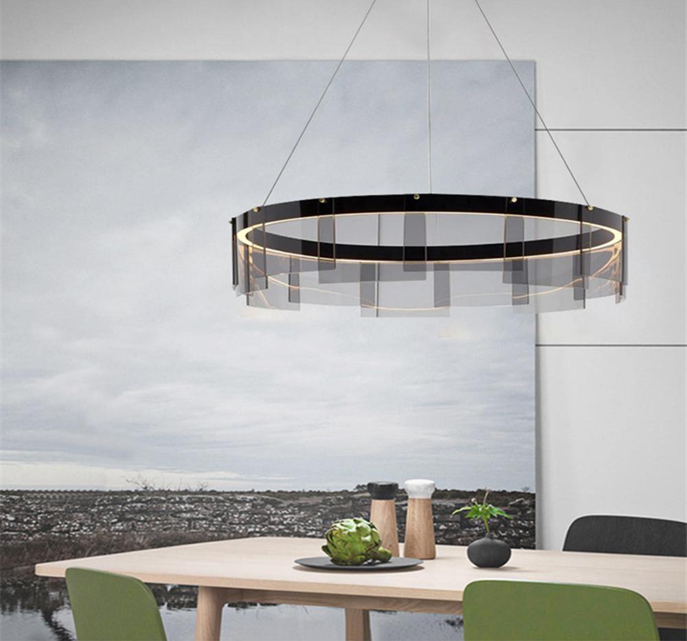 Eireriel Chandelier LED Ring Black Glass Modern