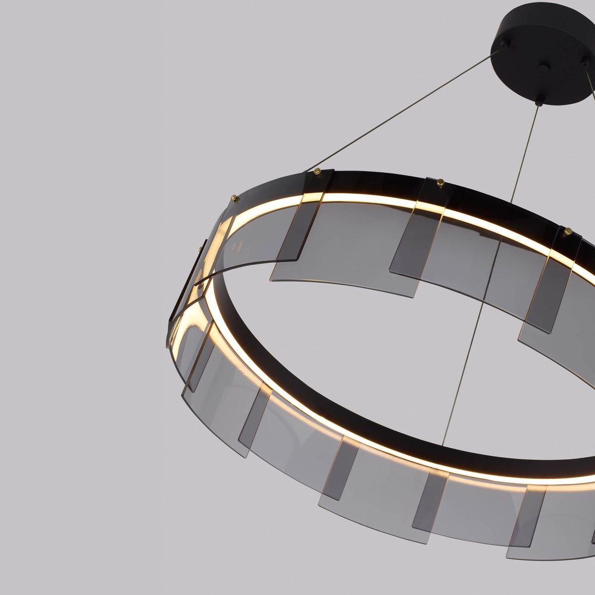 Eireriel Chandelier LED Ring Black Glass Modern