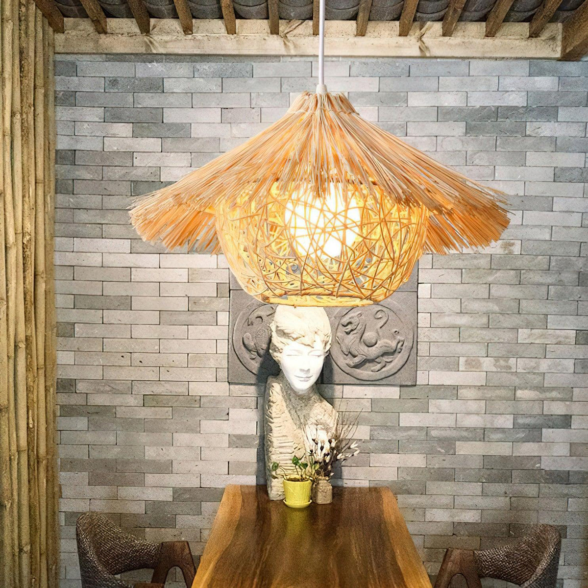 Sunell Straw Hat Rattan Pendant Light