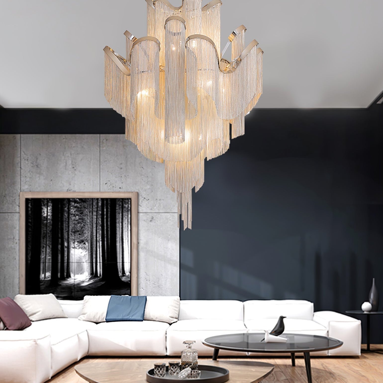 Lustra Pendant Lamp Stream Chain Nickel - Neutral Decor