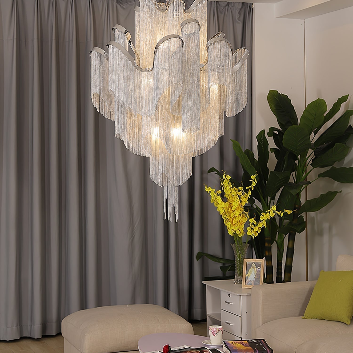 Lustra Pendant Lamp Stream Chain Nickel - Neutral Decor
