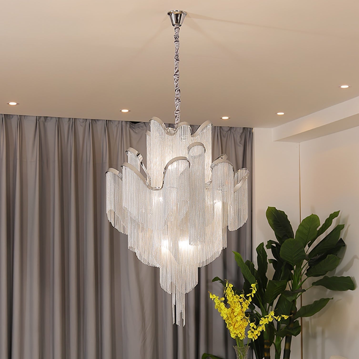 Lustra Pendant Lamp Stream Chain Nickel - Neutral Decor