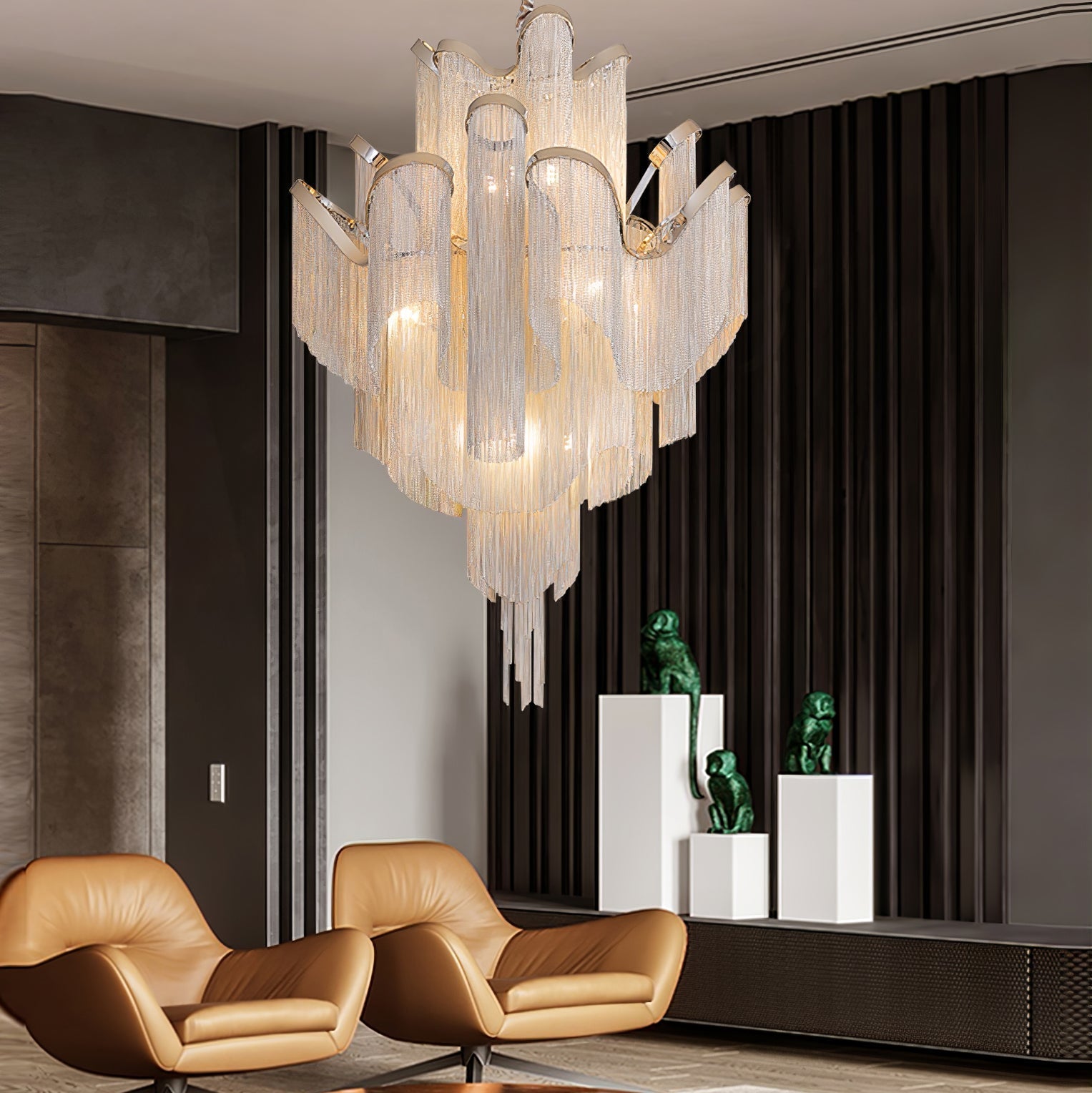 Lustra Pendant Lamp Stream Chain Nickel - Neutral Decor