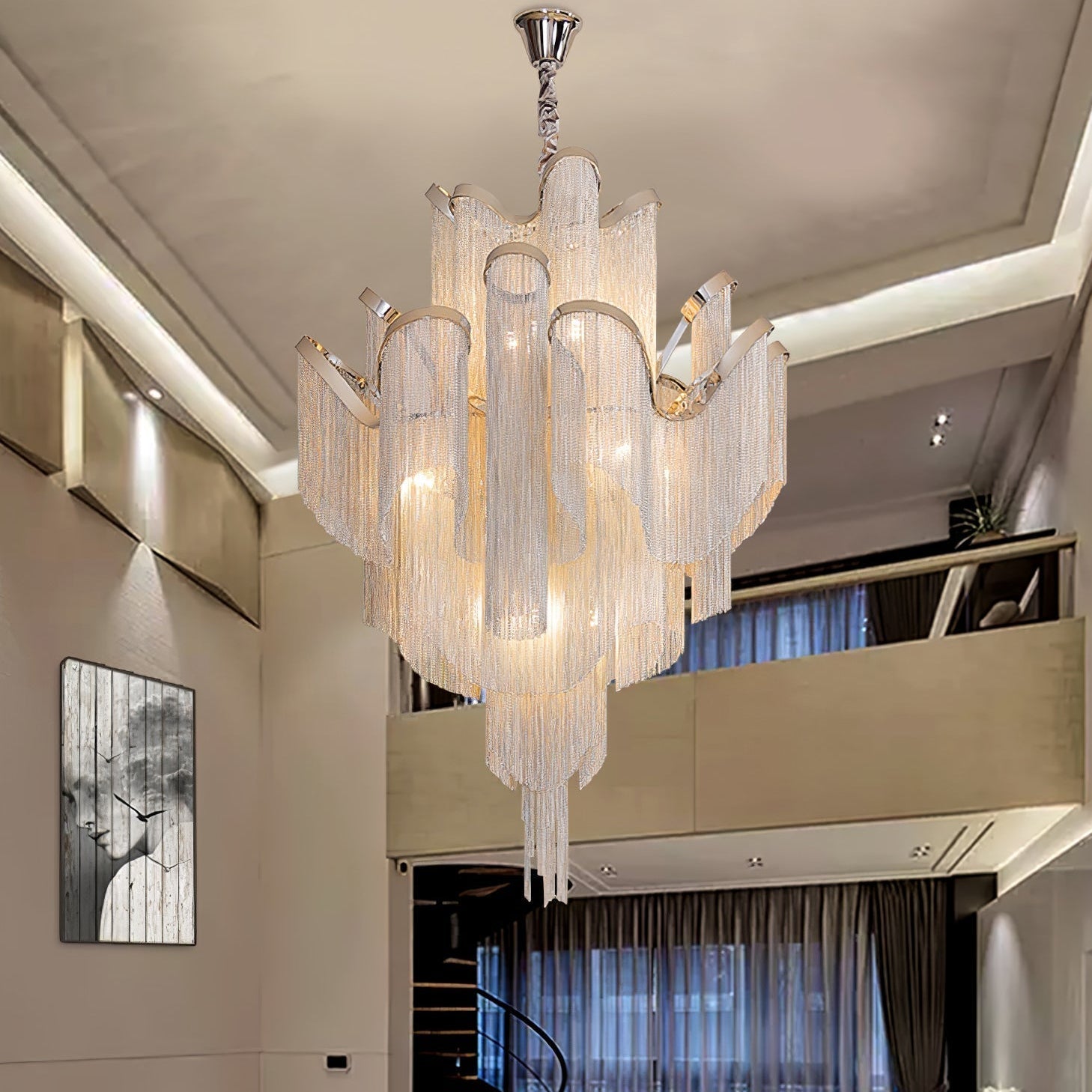 Lustra Pendant Lamp Stream Chain Nickel - Neutral Decor