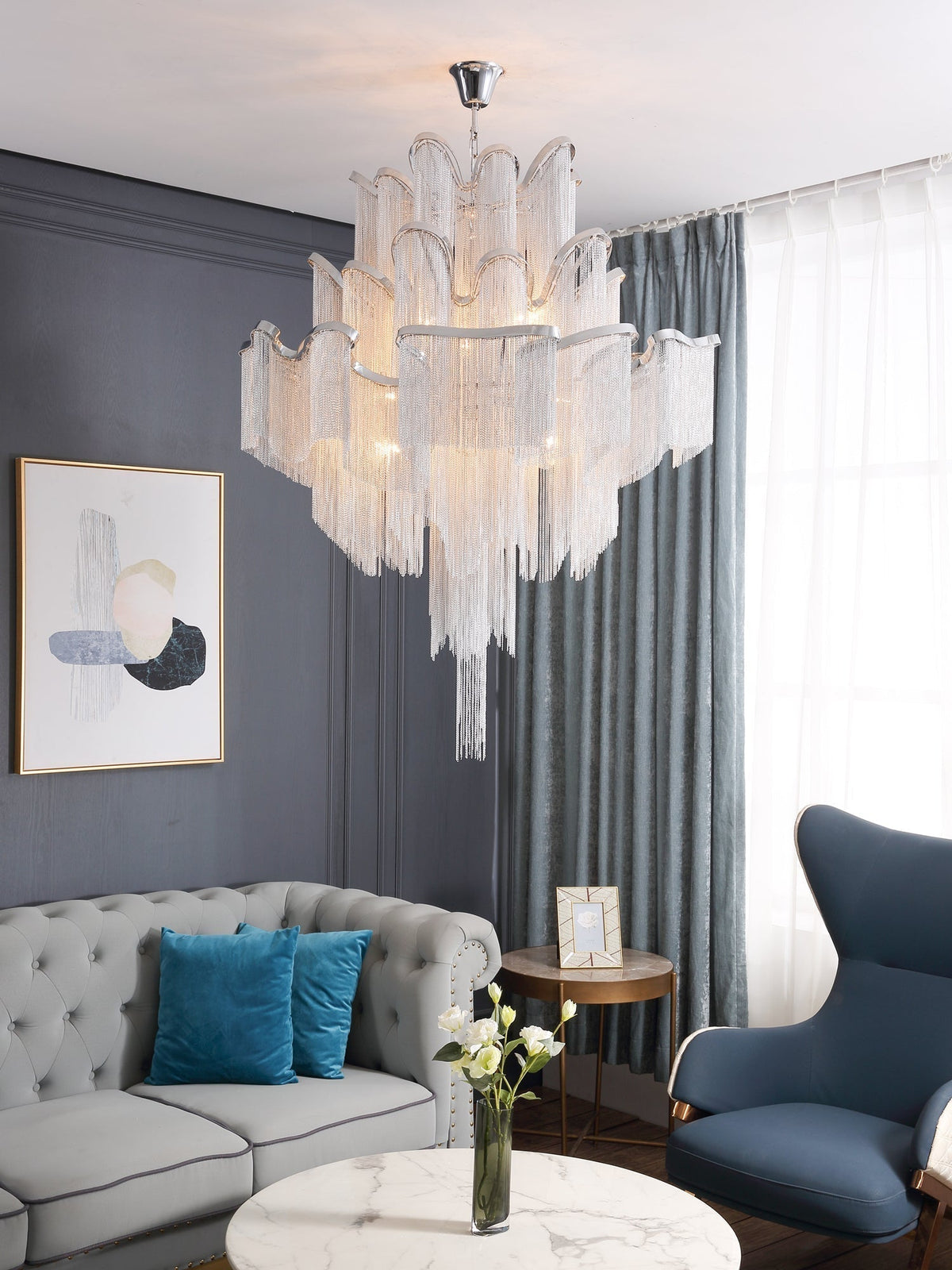 Lustra Pendant Lamp Stream Chain Nickel