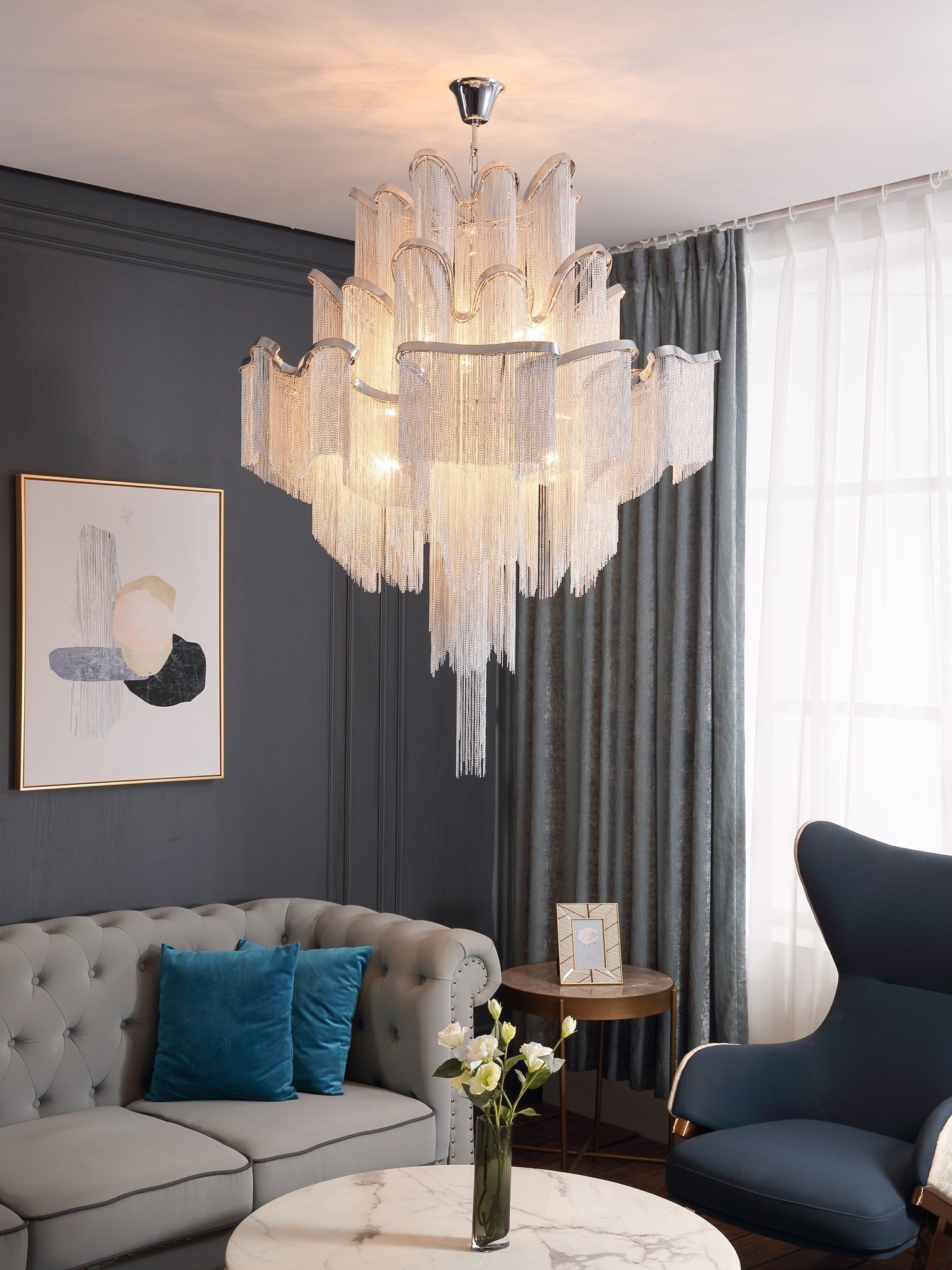 Lustra Pendant Lamp Stream Chain Nickel