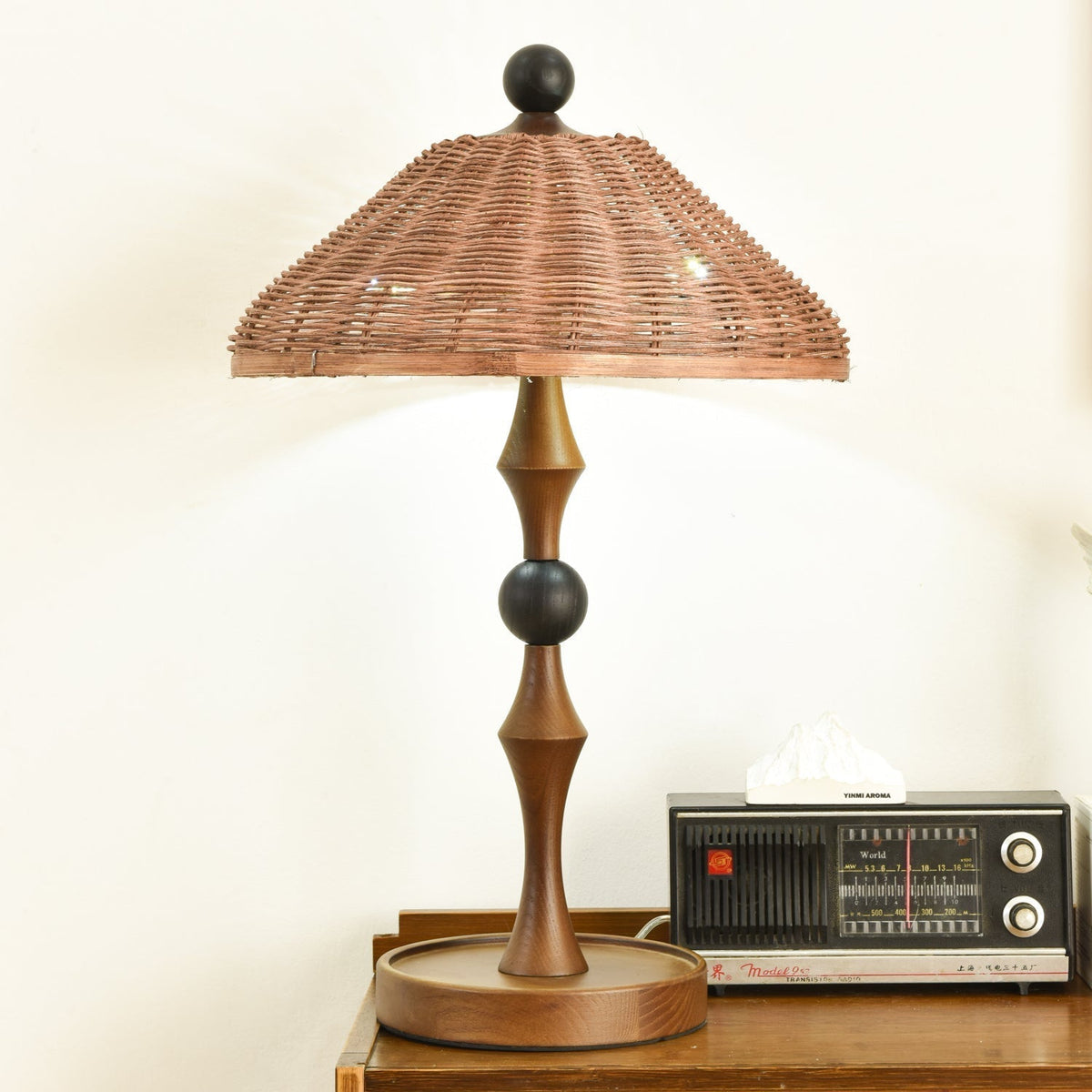 Miran Wood Rattan Vintage Table Lamp