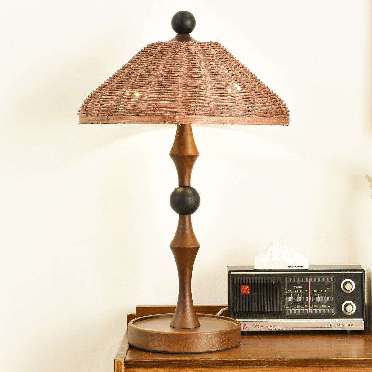 Miran Wood Rattan Vintage Table Lamp