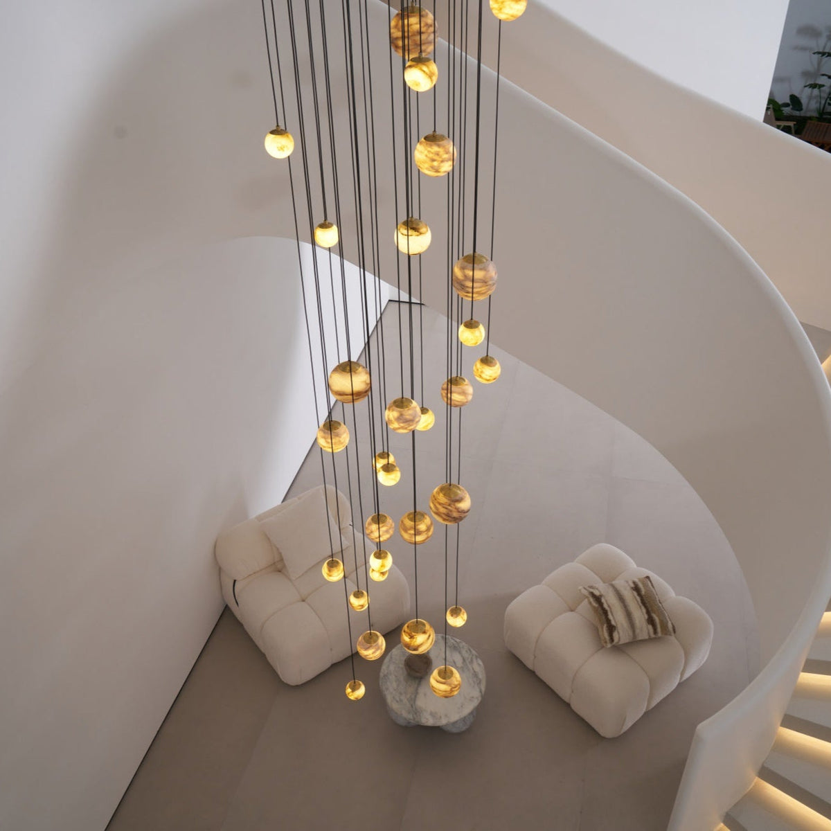 LUX Alabaster Cluster Chandelier Staircase