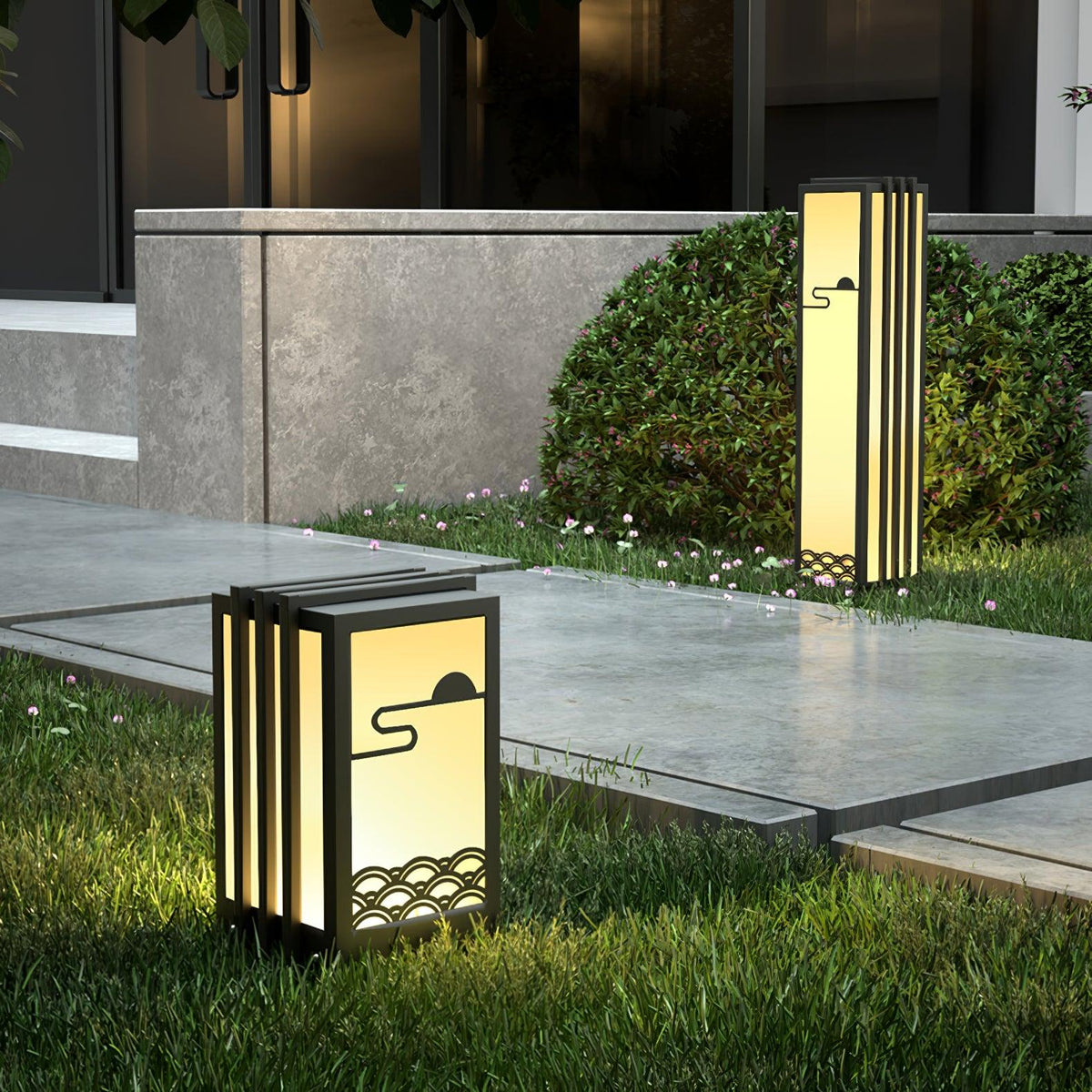 Rivenena Outdoor Light Rectangular Sunrise Pattern Minimalist Garden