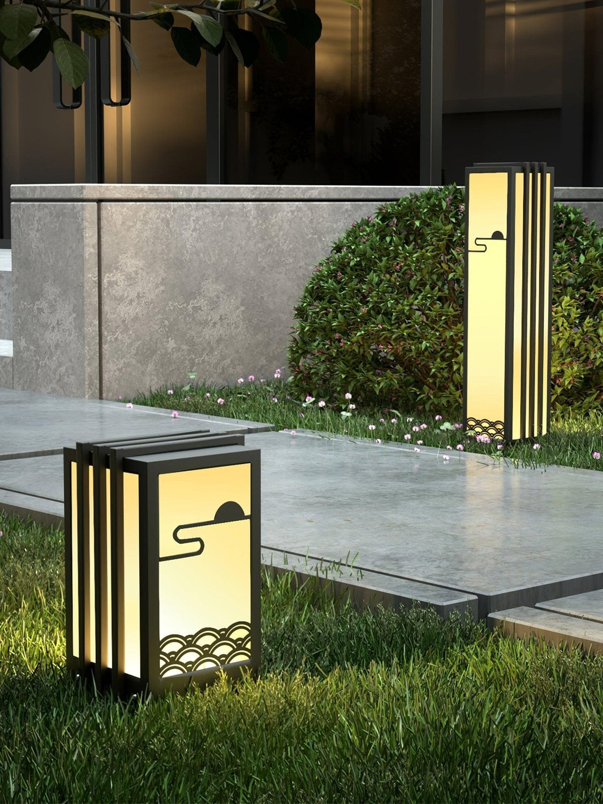 Rivenena Outdoor Light Rectangular Sunrise Pattern Minimalist Garden