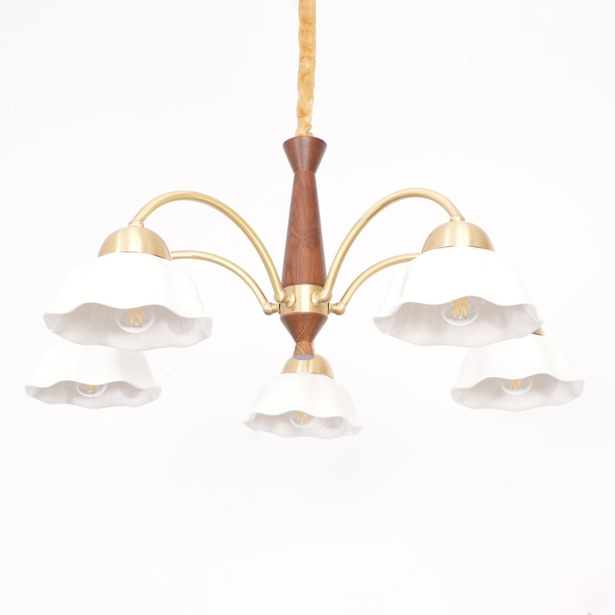 Aldoraria Chandelier Brass Wood Opaline Ceramic