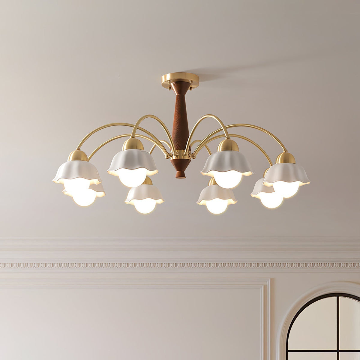 Aldoraria Chandelier Brass Wood Opaline Ceramic