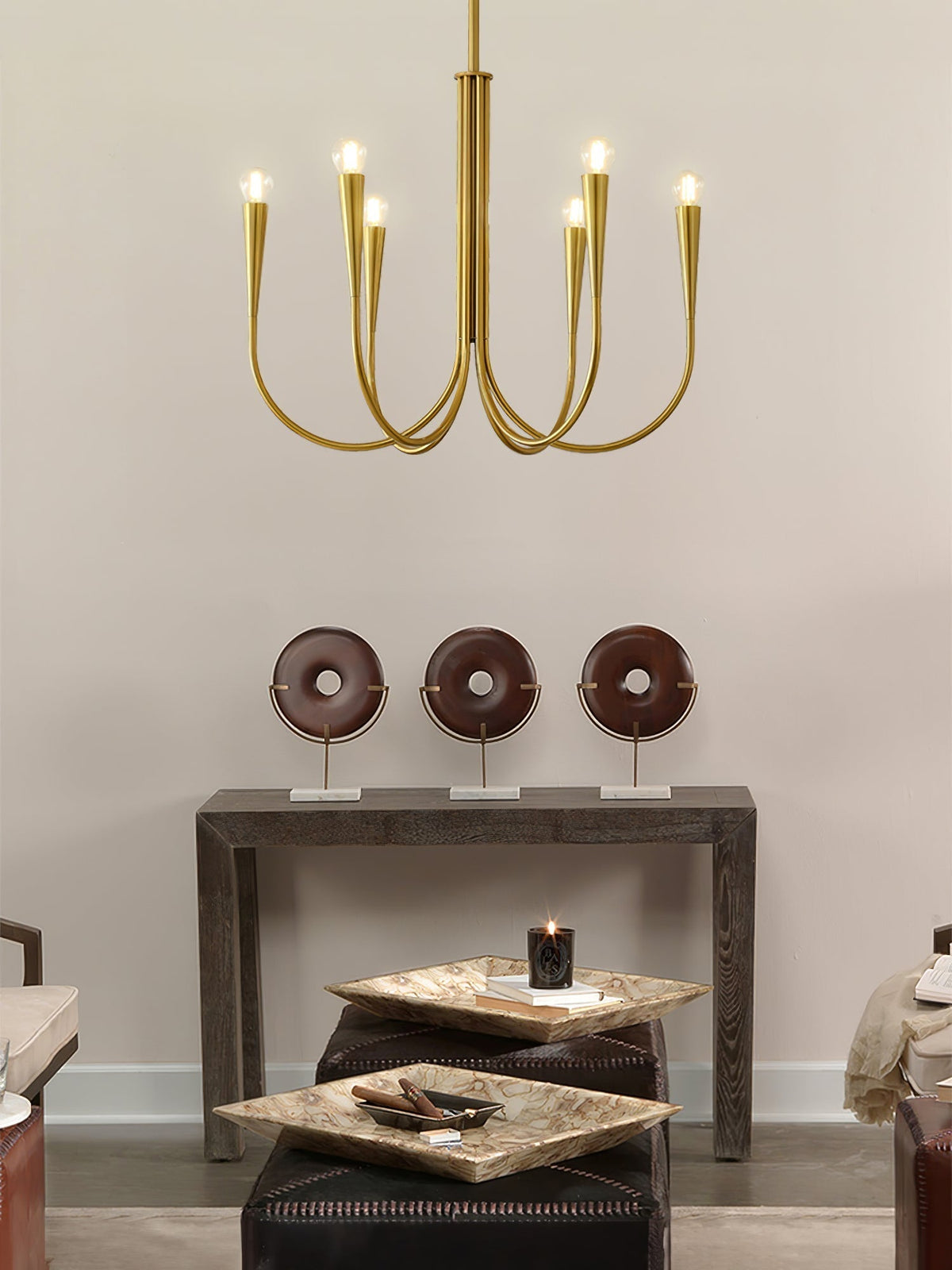 Orioaria Chandelier Swoop Arm Brass Minimalist