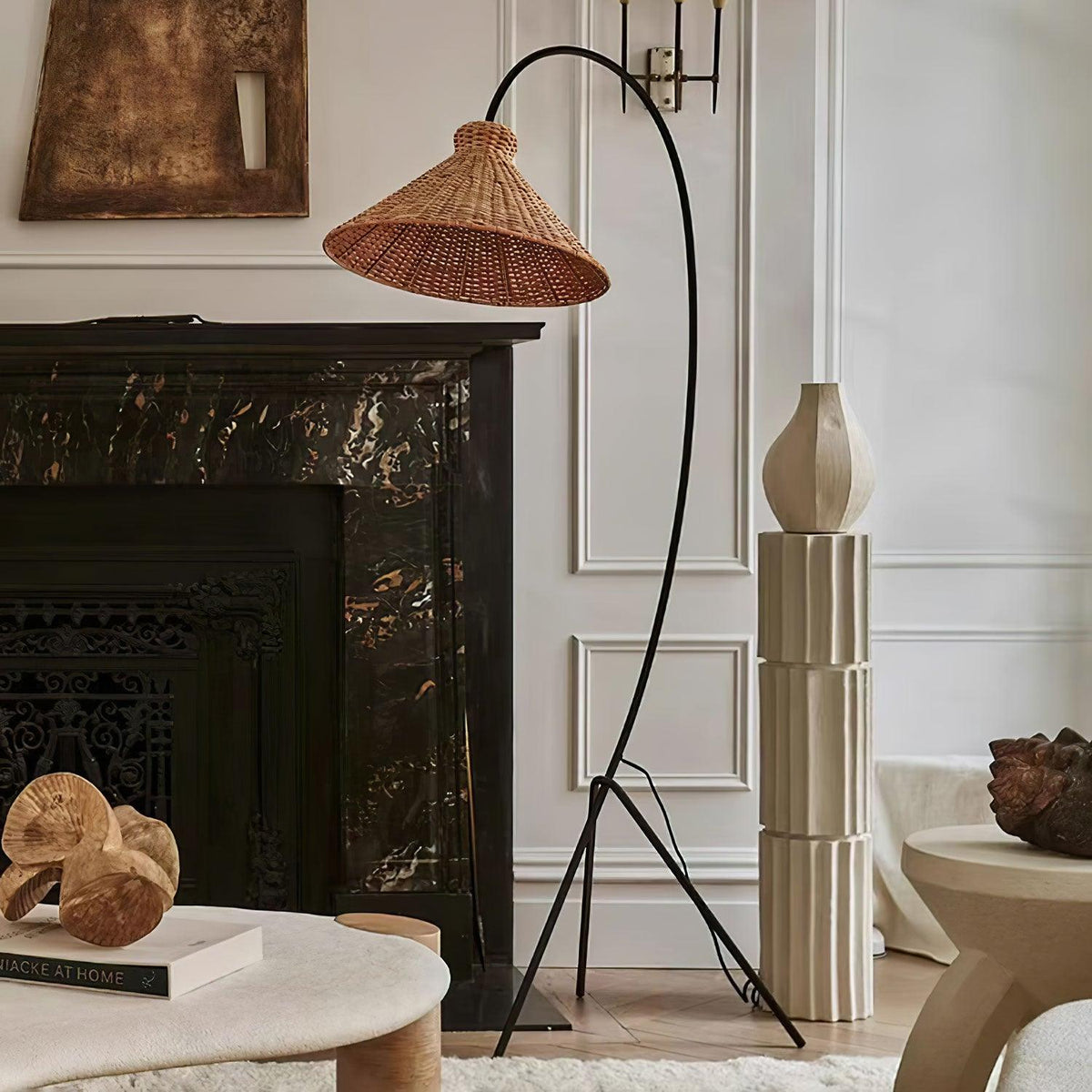 Sombrero Rattan Arc Floor Lamp