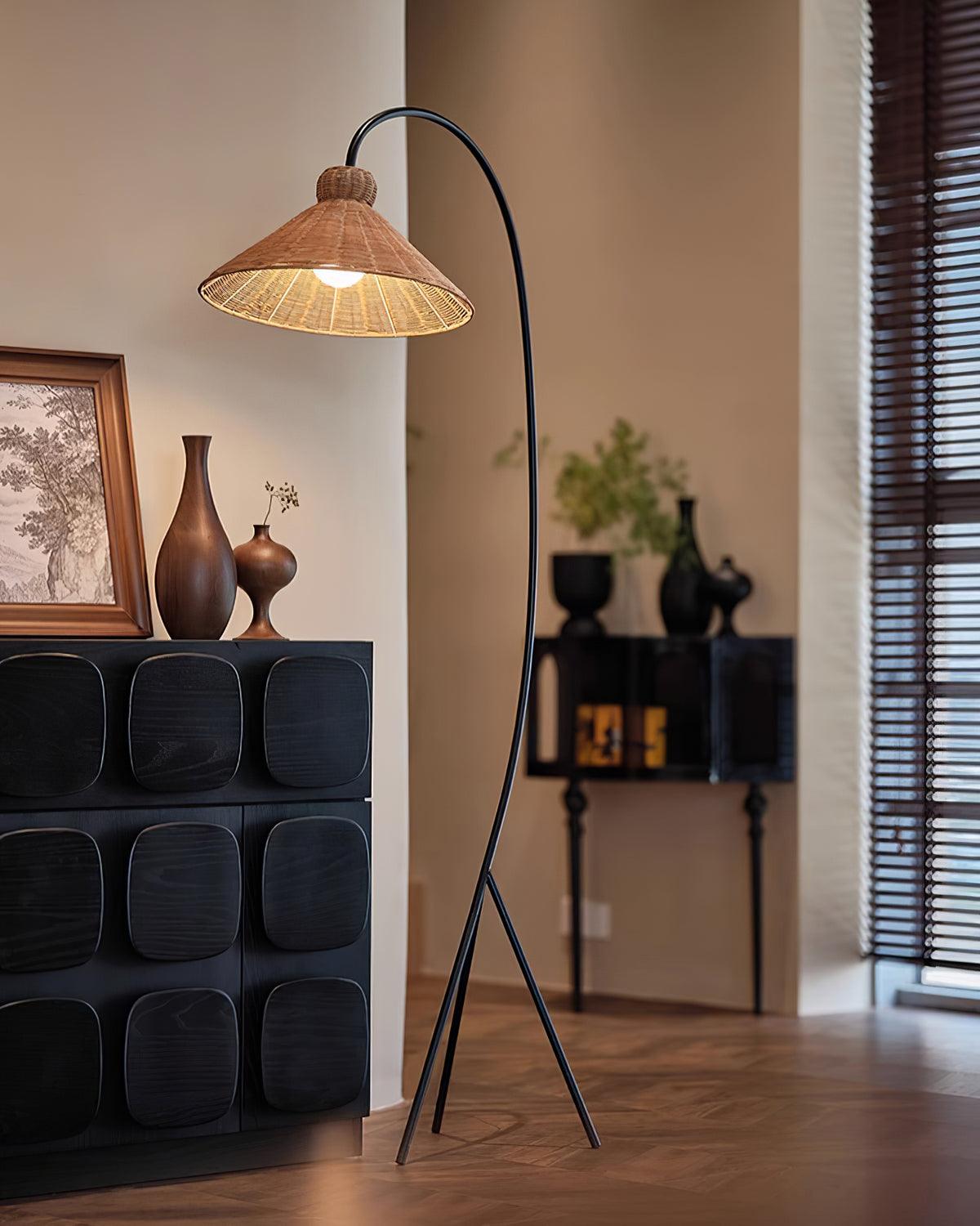 Sombrero Rattan Arc Floor Lamp
