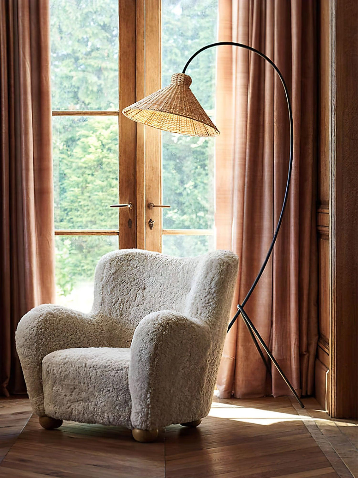 Sombrero Rattan Arc Floor Lamp