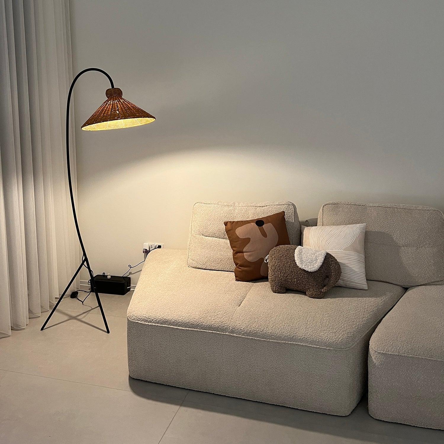 Sombrero Rattan Arc Floor Lamp
