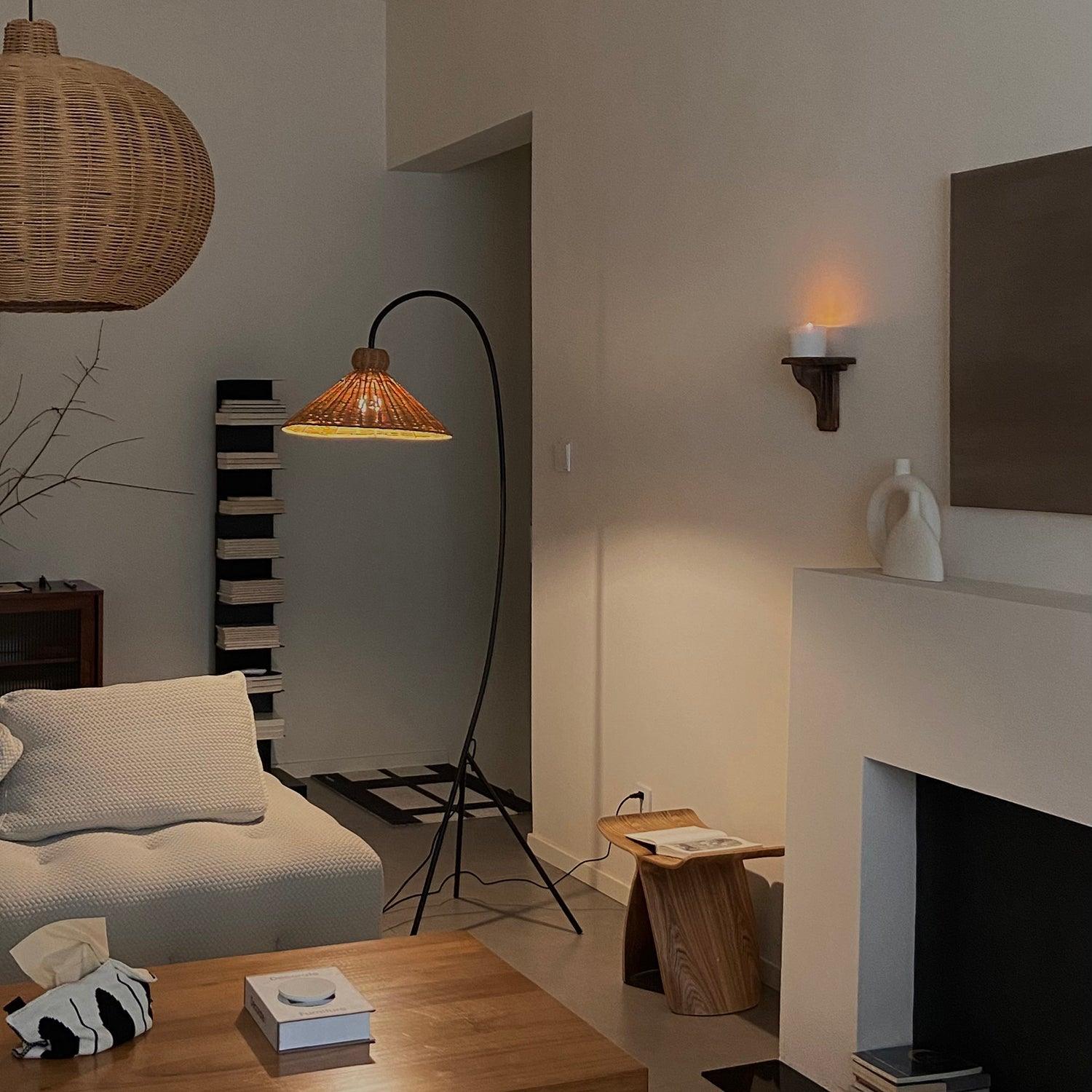 Sombrero Rattan Arc Floor Lamp