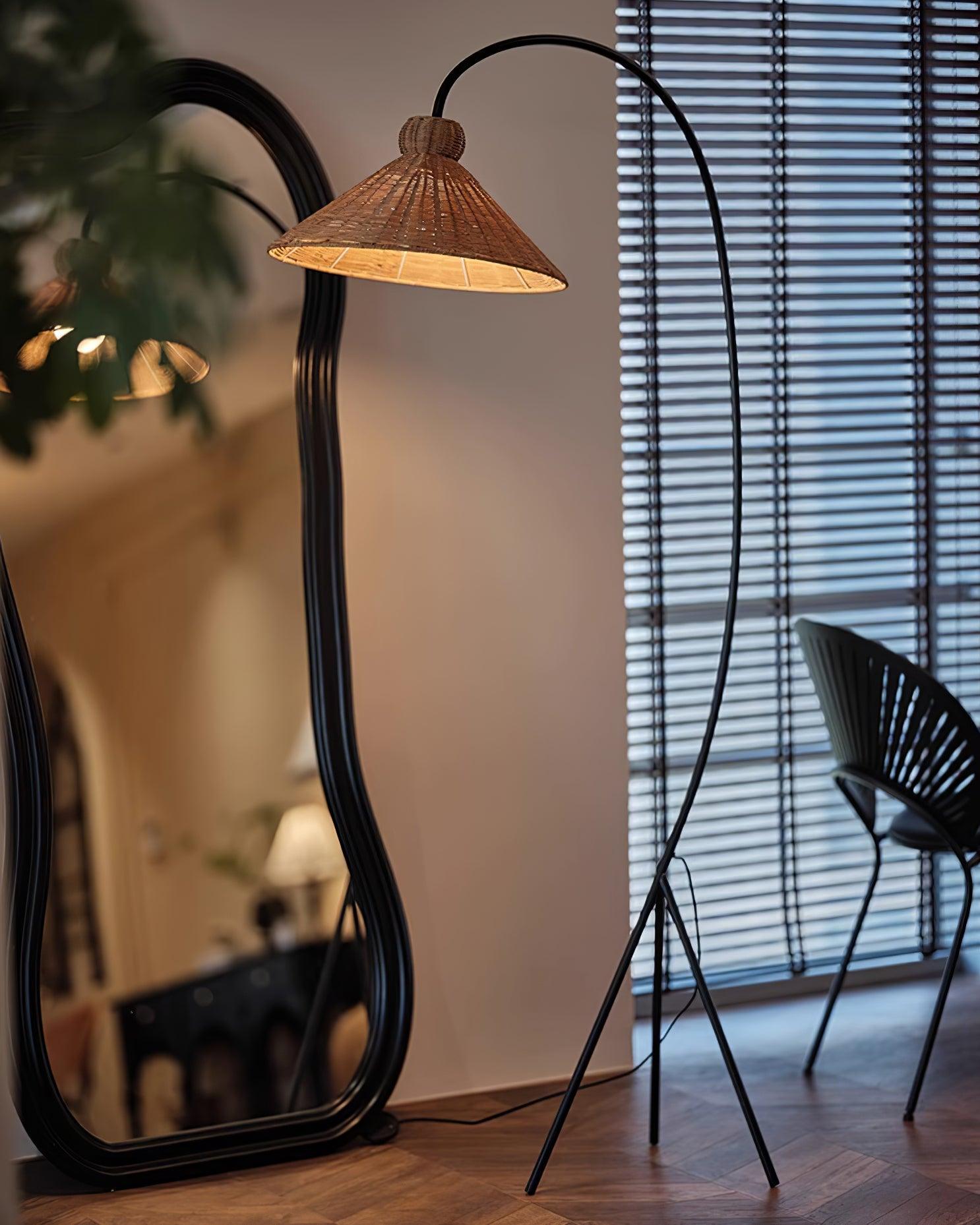 Sombrero Rattan Arc Floor Lamp
