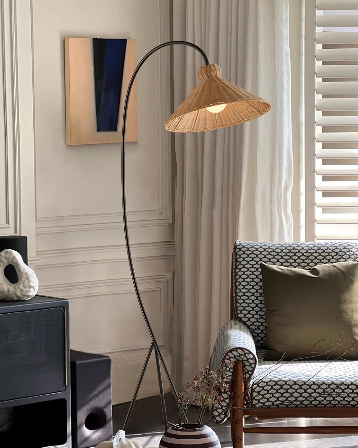 Sombrero Rattan Arc Floor Lamp