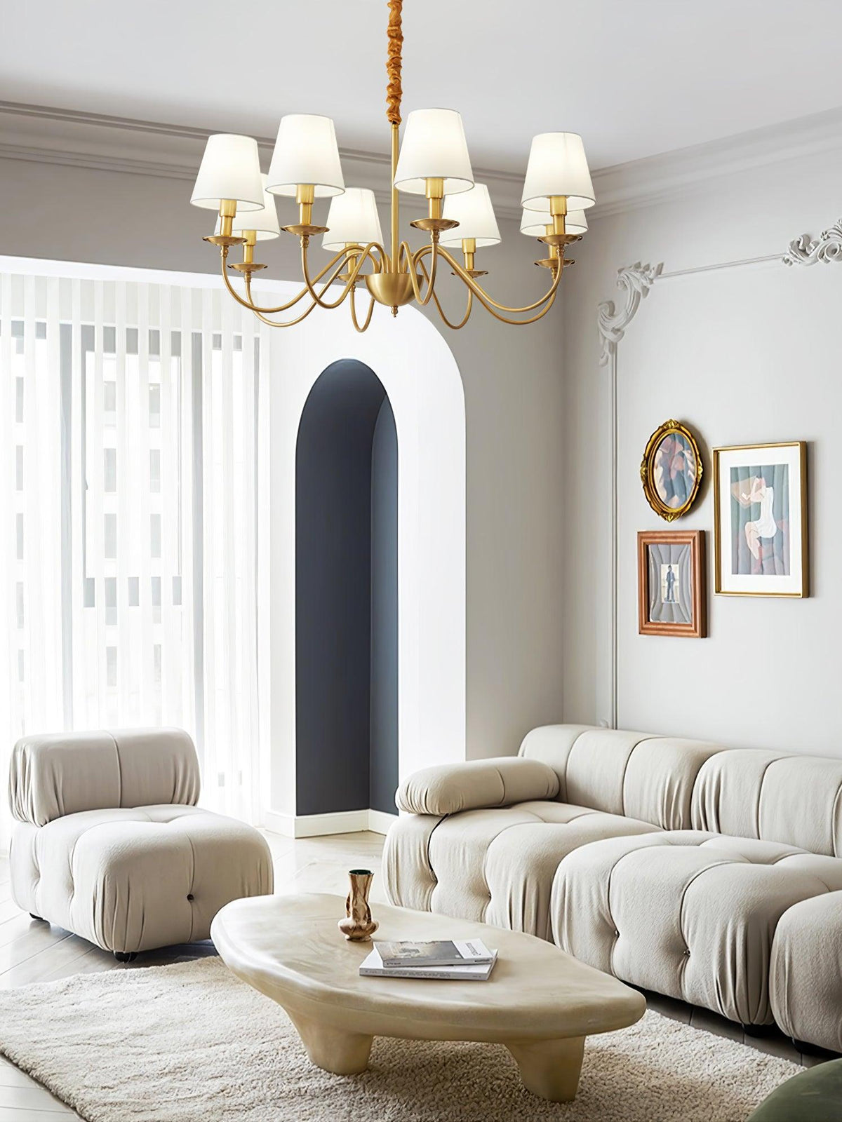 Auruora Chandelier Brass Fabric Shade Classic