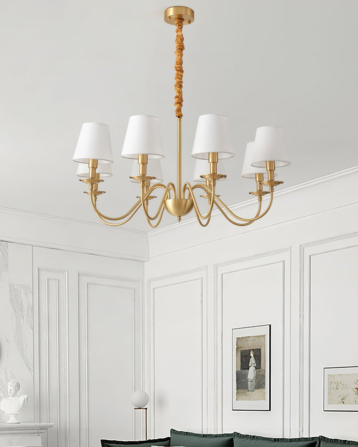 Auruora Chandelier Brass Fabric Shade Classic