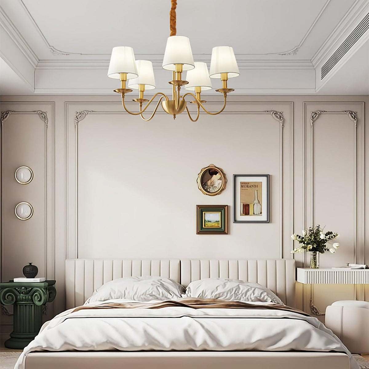 Auruora Chandelier Brass Fabric Shade Classic